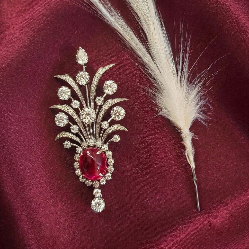 Statement Lab Grown Gemstone with Moissanite Diamond Brooch + Kalangi in 925 Silver