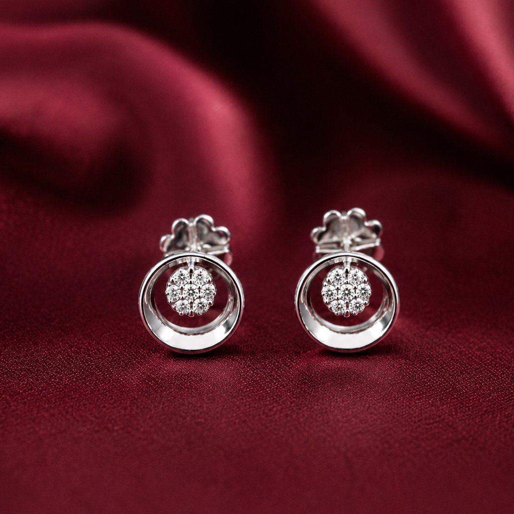 Silver Flower Fling Studs in Moissanite