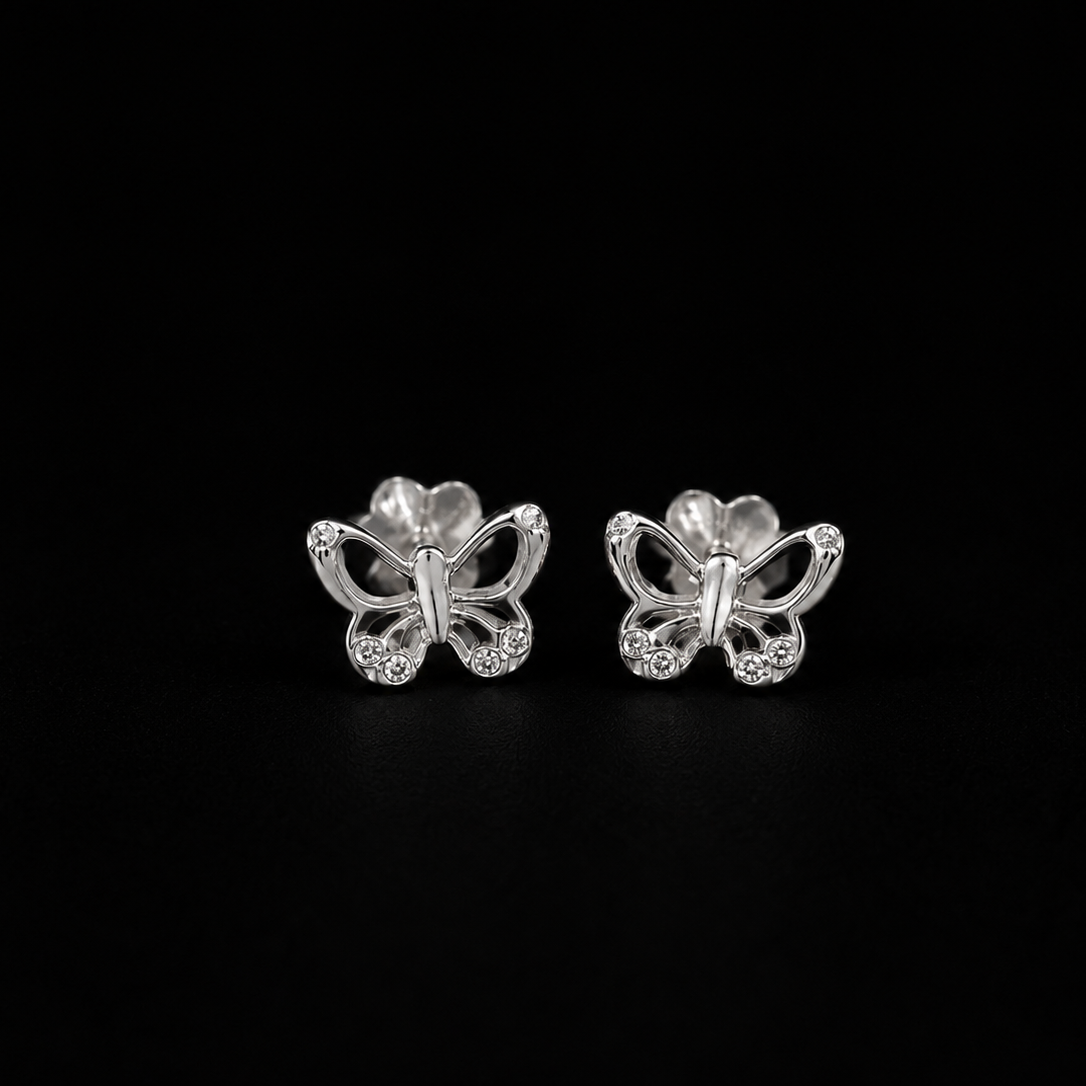 Mini Butter Studs For Kids in Sterling Silver with Moissanite
