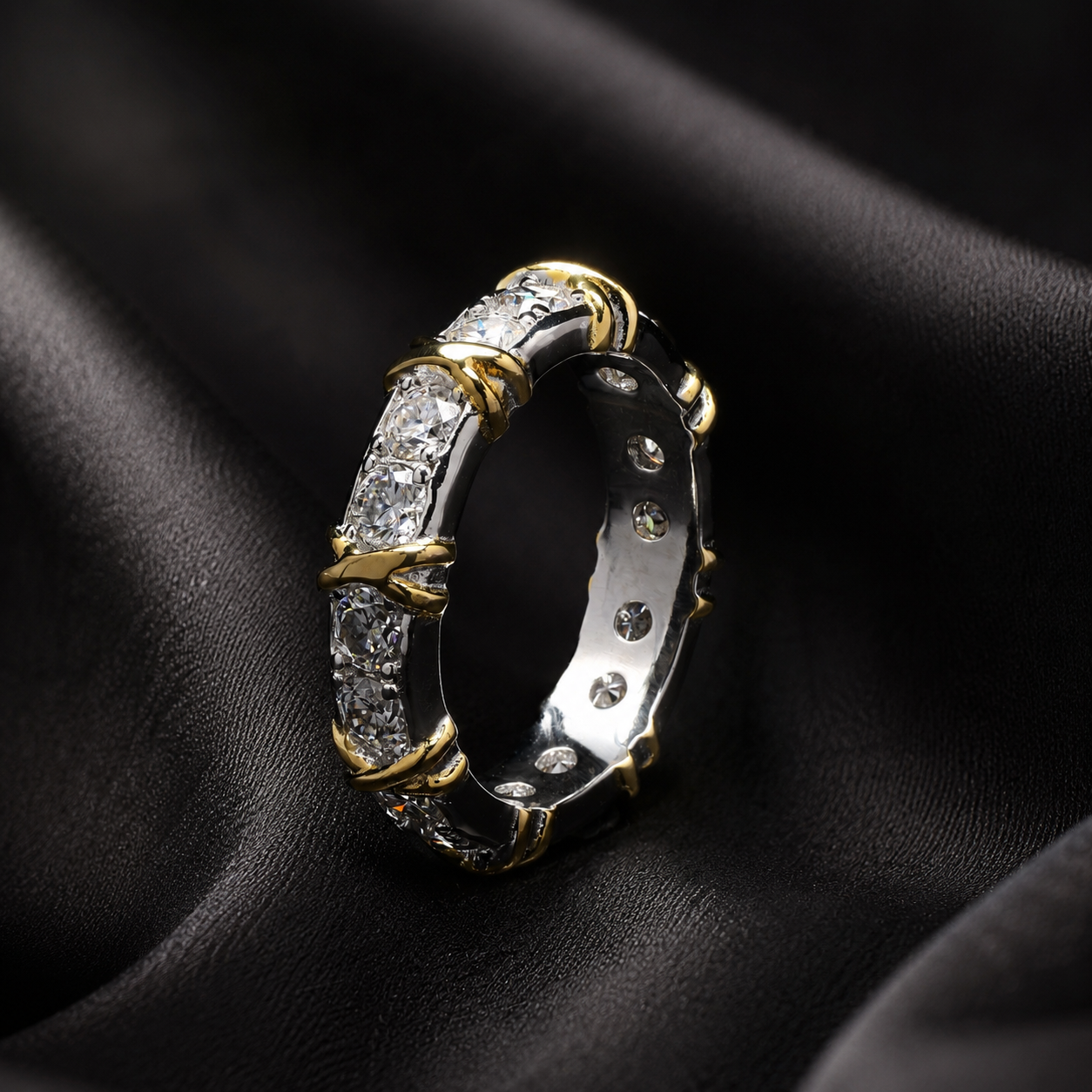 Gold Plated Classic Band Ring with Moissanite in Sterling Silver