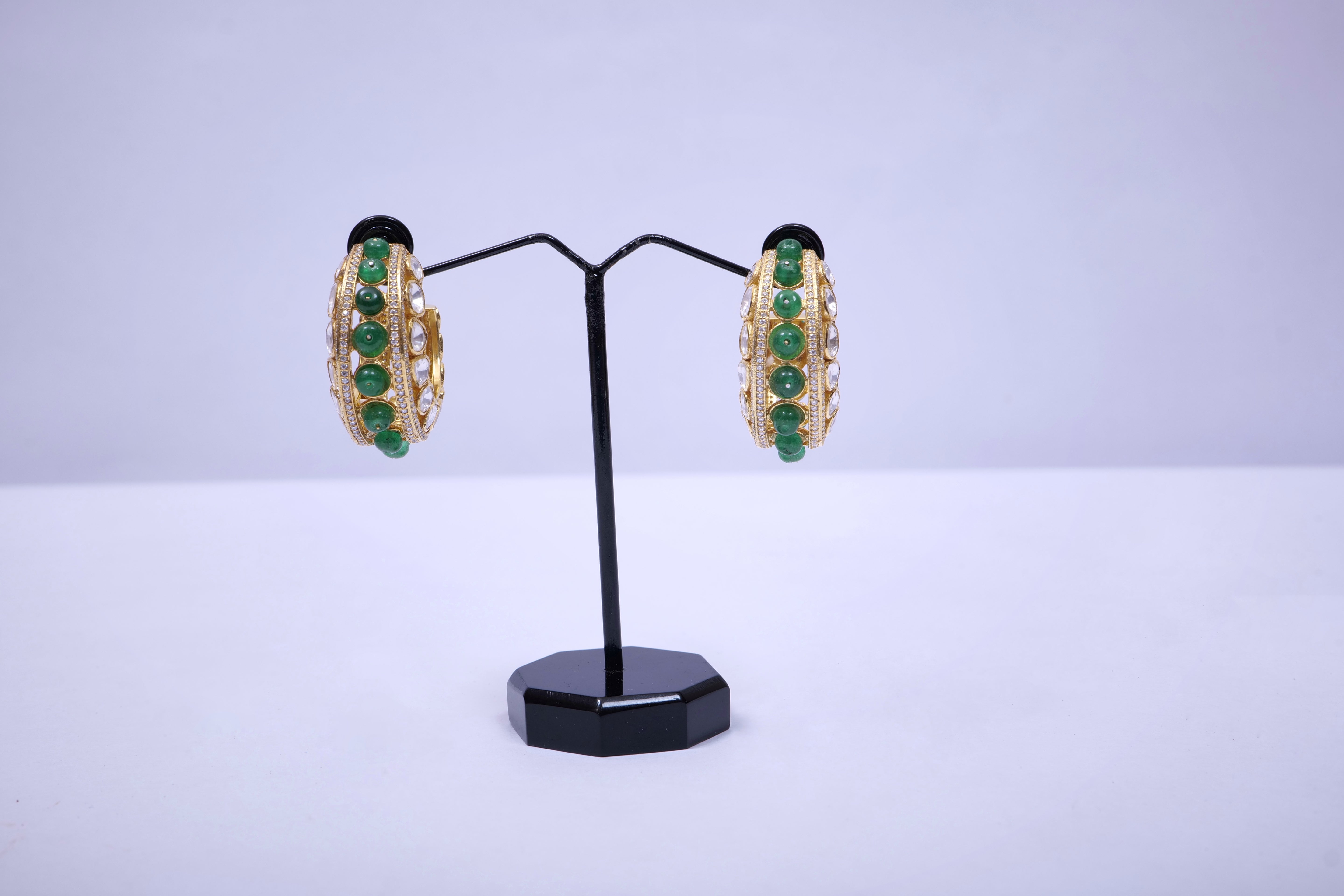 Polki Moissanite Beads Hoop Earrings in 925 Silver