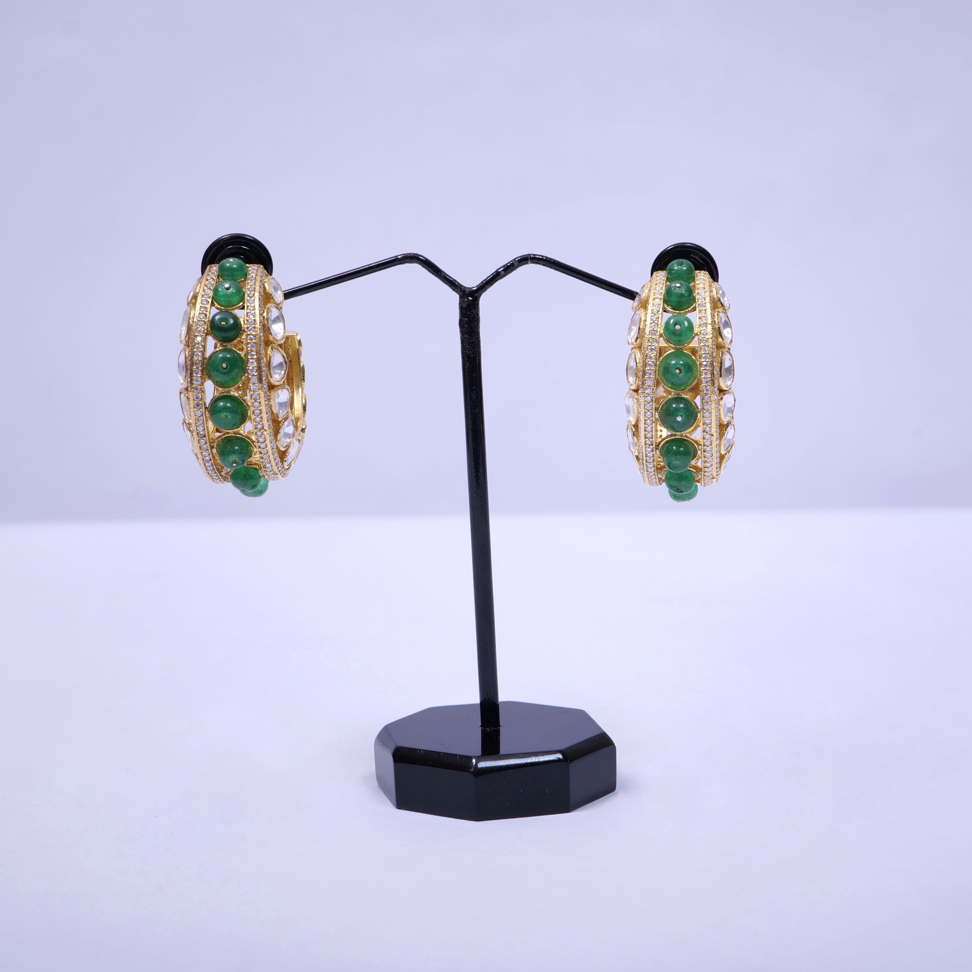Polki Moissanite Beads Hoop Earrings in 925 Silver
