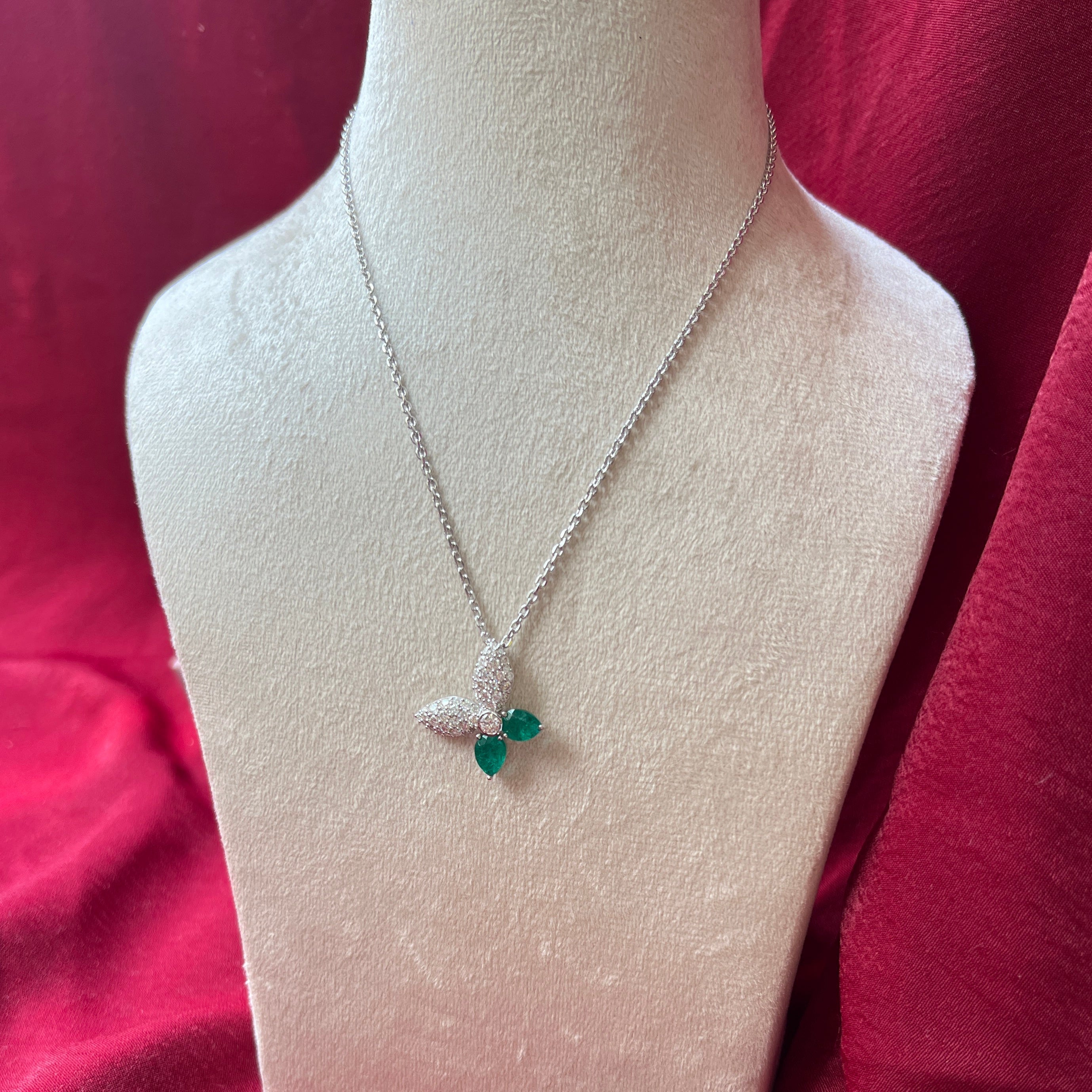 Butterfly Lab Grown Emerald Pendant with Moissanite and in Sterling Silver