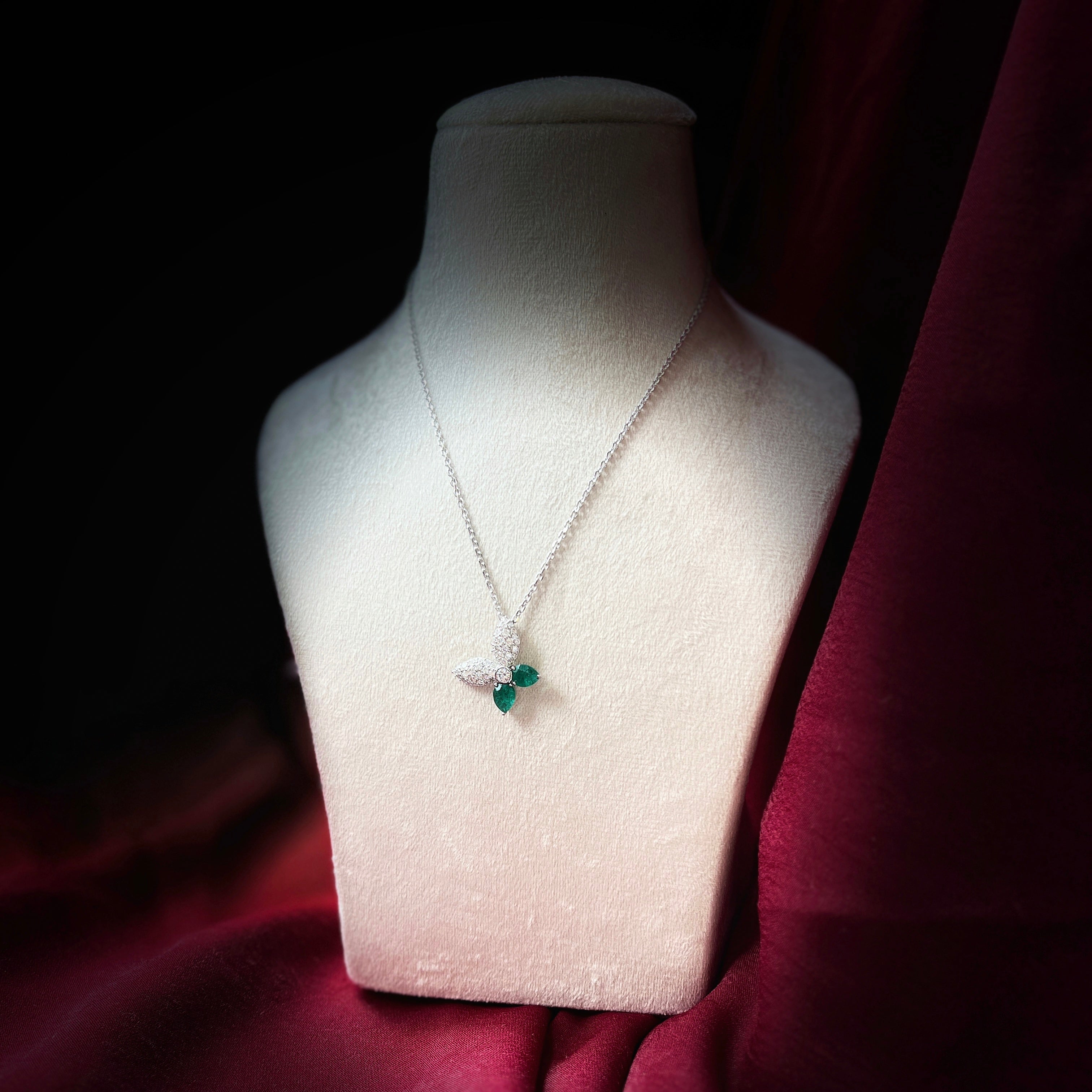 Butterfly Lab Grown Emerald Pendant with Moissanite and in Sterling Silver