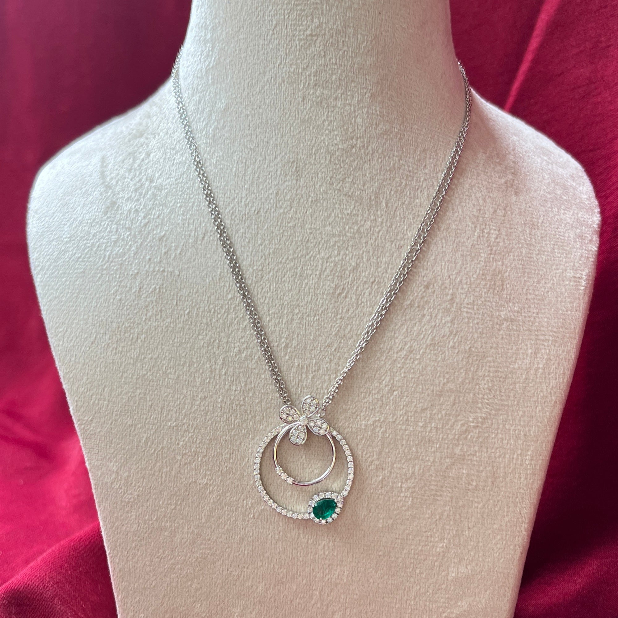 Double Round Lab Grown Emerald Pendant with Moissanite and Sterling Silver