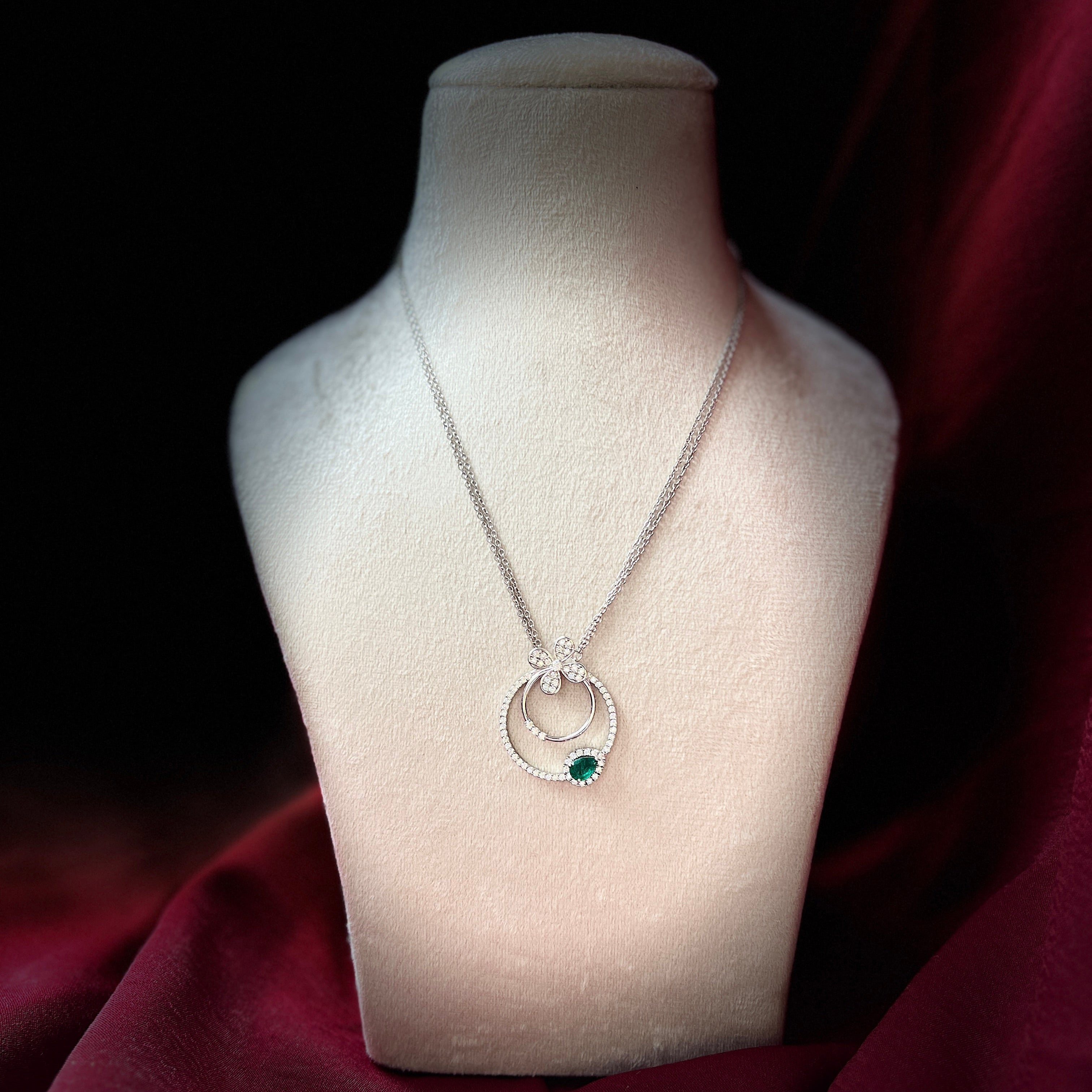 Double Round Lab Grown Emerald Pendant with Moissanite and Sterling Silver