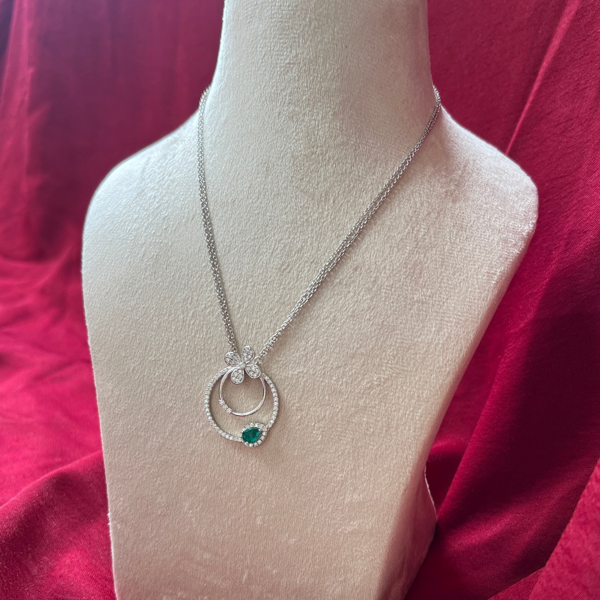 Double Round Lab Grown Emerald Pendant with Moissanite and Sterling Silver