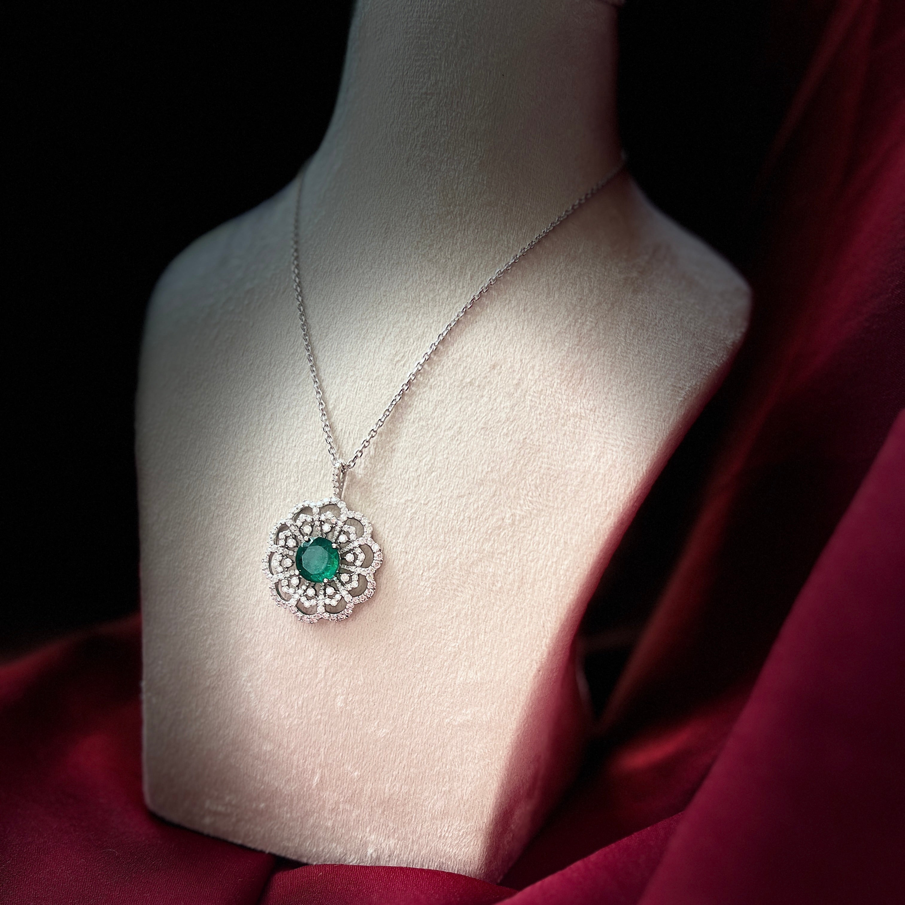Round Lab Grown Emerald Pendant