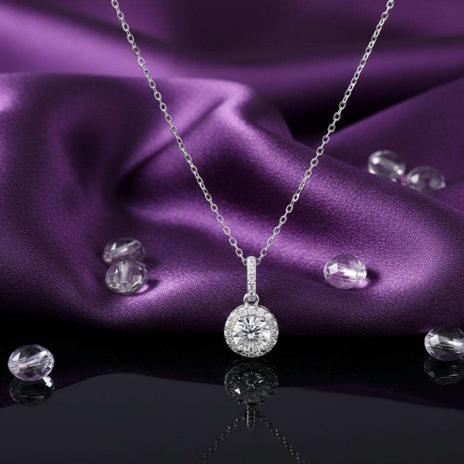 Solitaire Moissanite Pendant in Silver