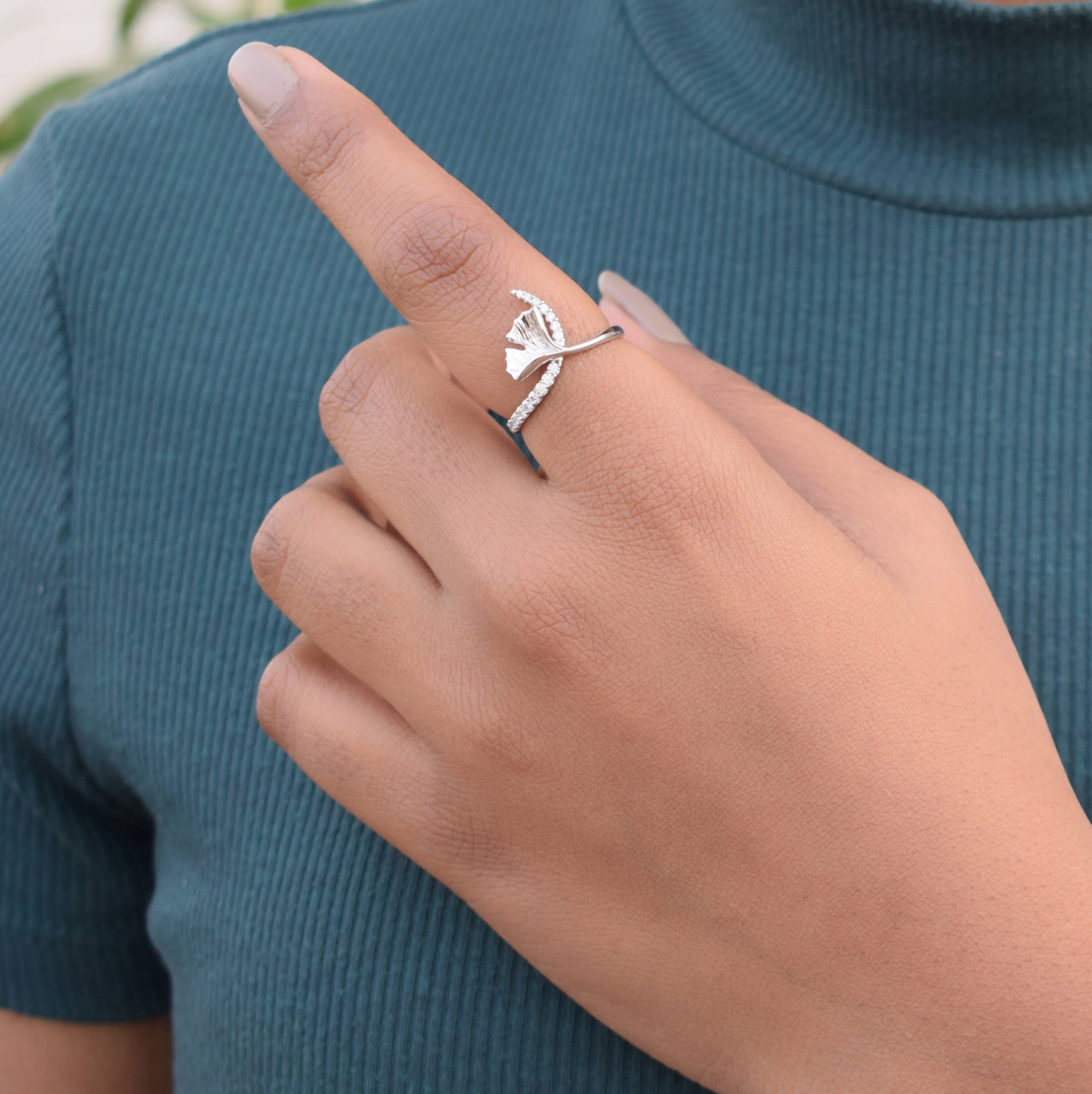 Lotus design Moissanite Sterling SIlver Ring