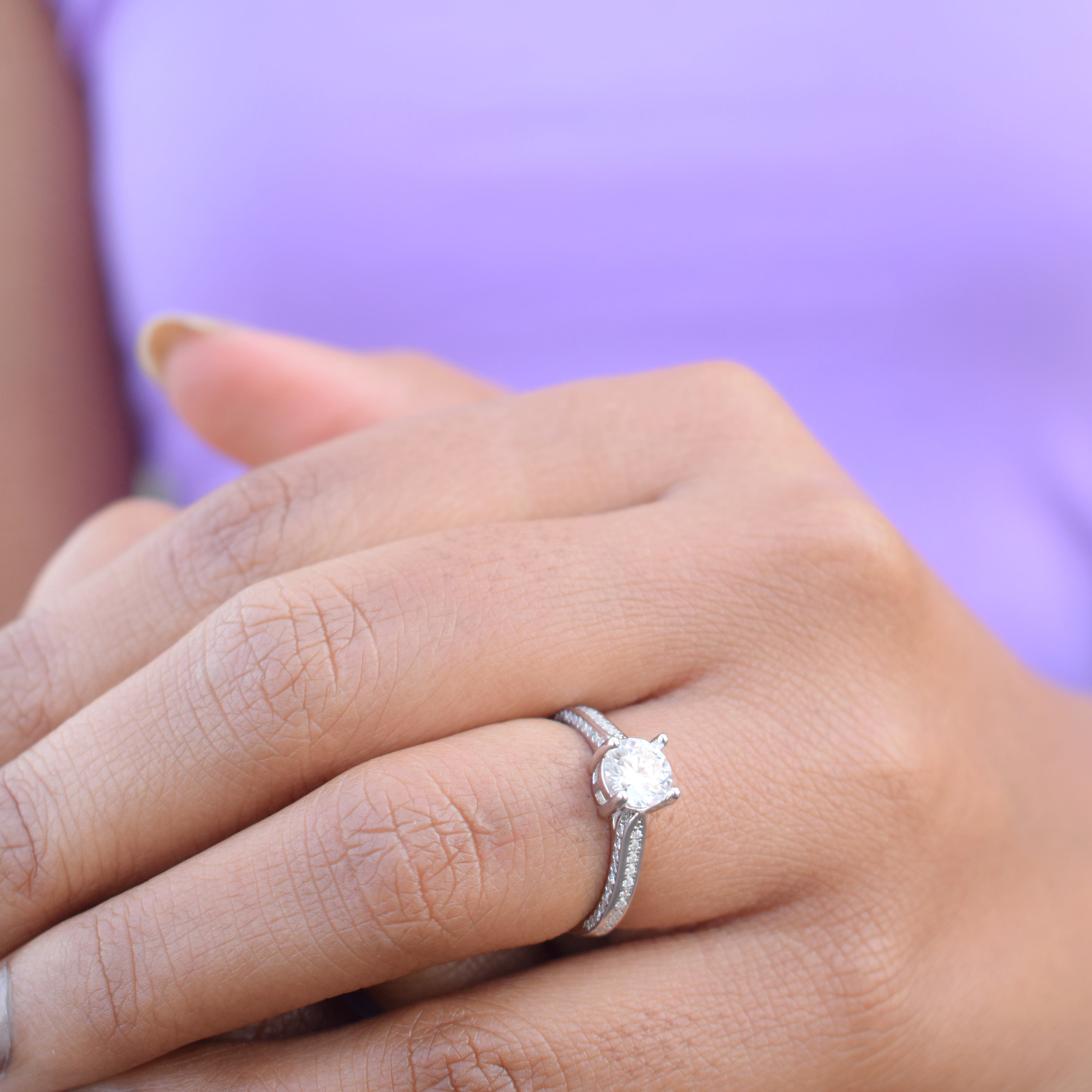 4 Prong Silver Moissanite Wedding Ring