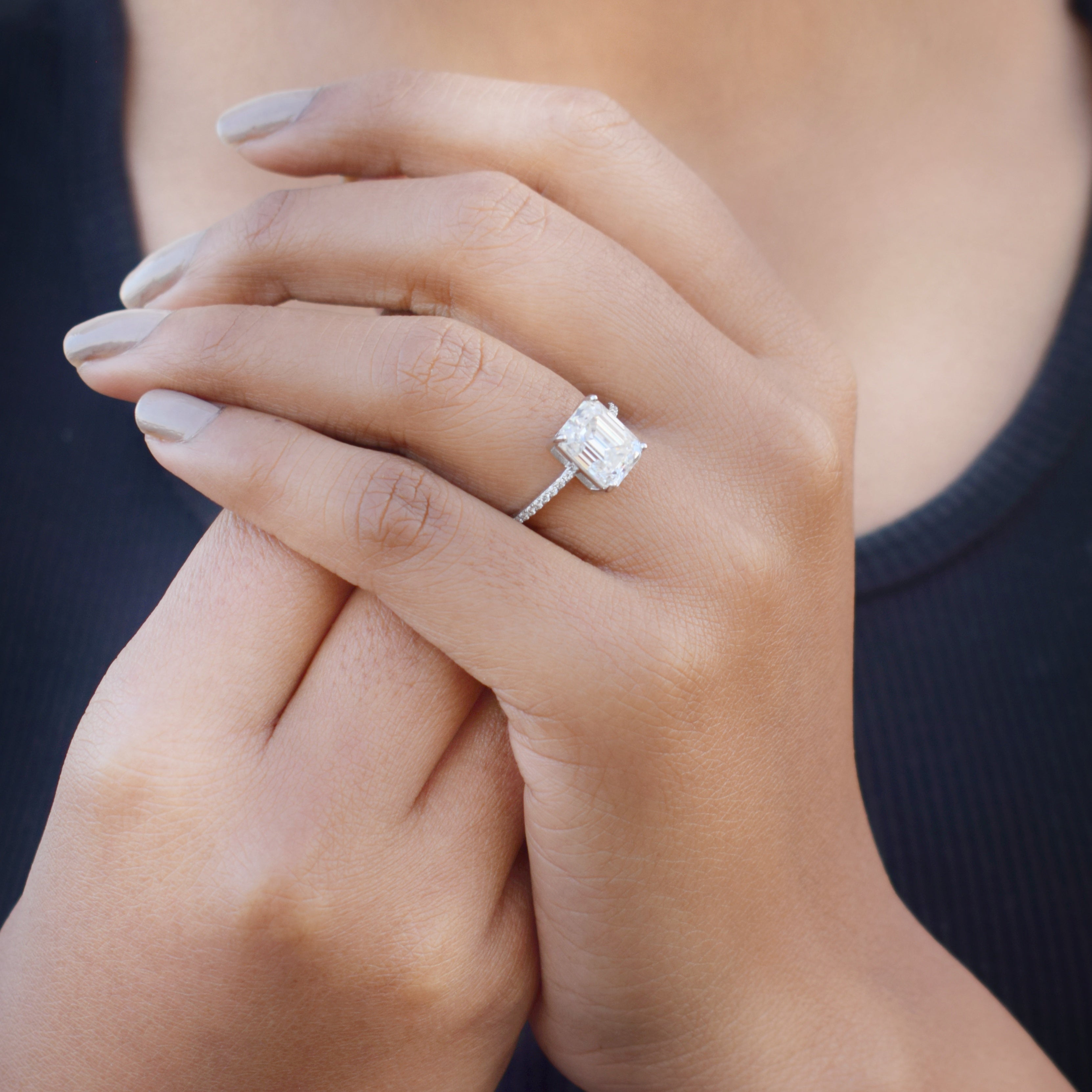 Mouni Roy inspired Emerald Cut Engagement Ring