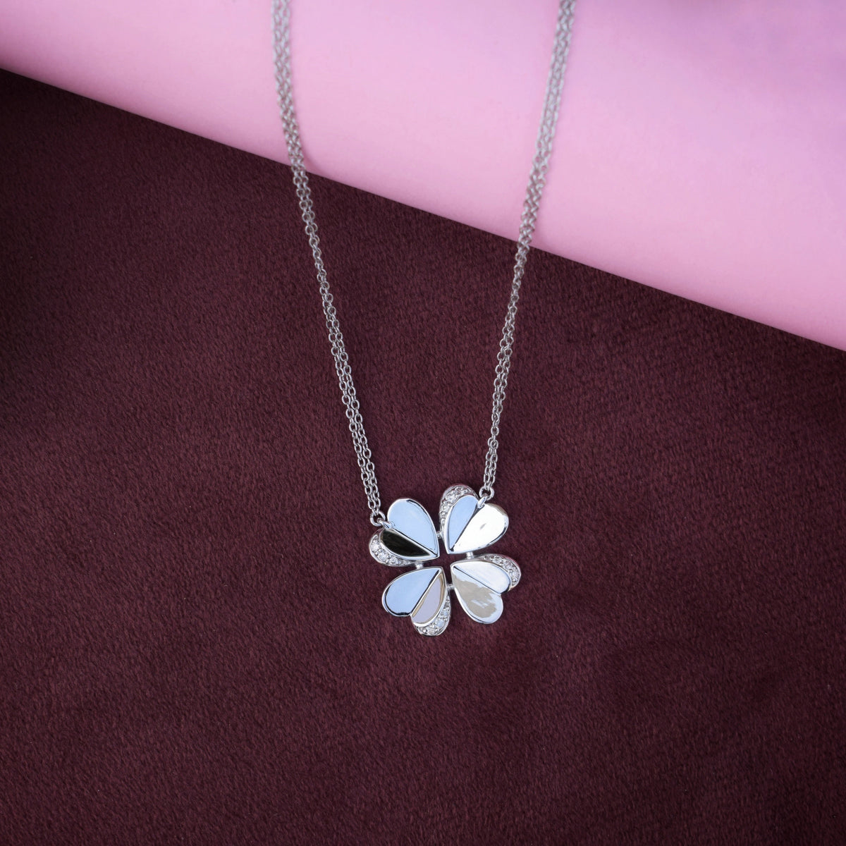 Flower pattern Moissanite Pendant in Sterling SIlver
