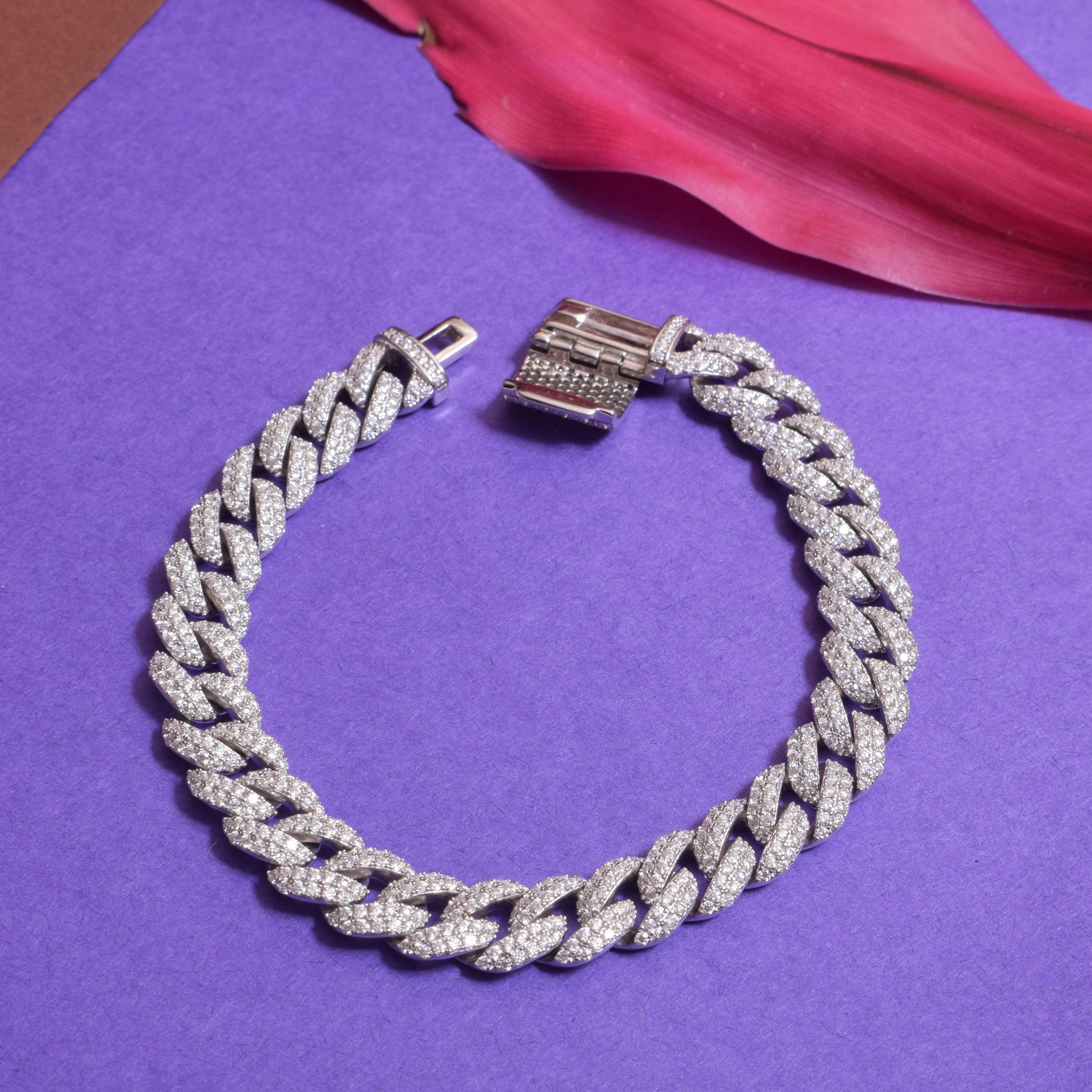 Moissanite Cuban Bracelet in Sterling Silver for him