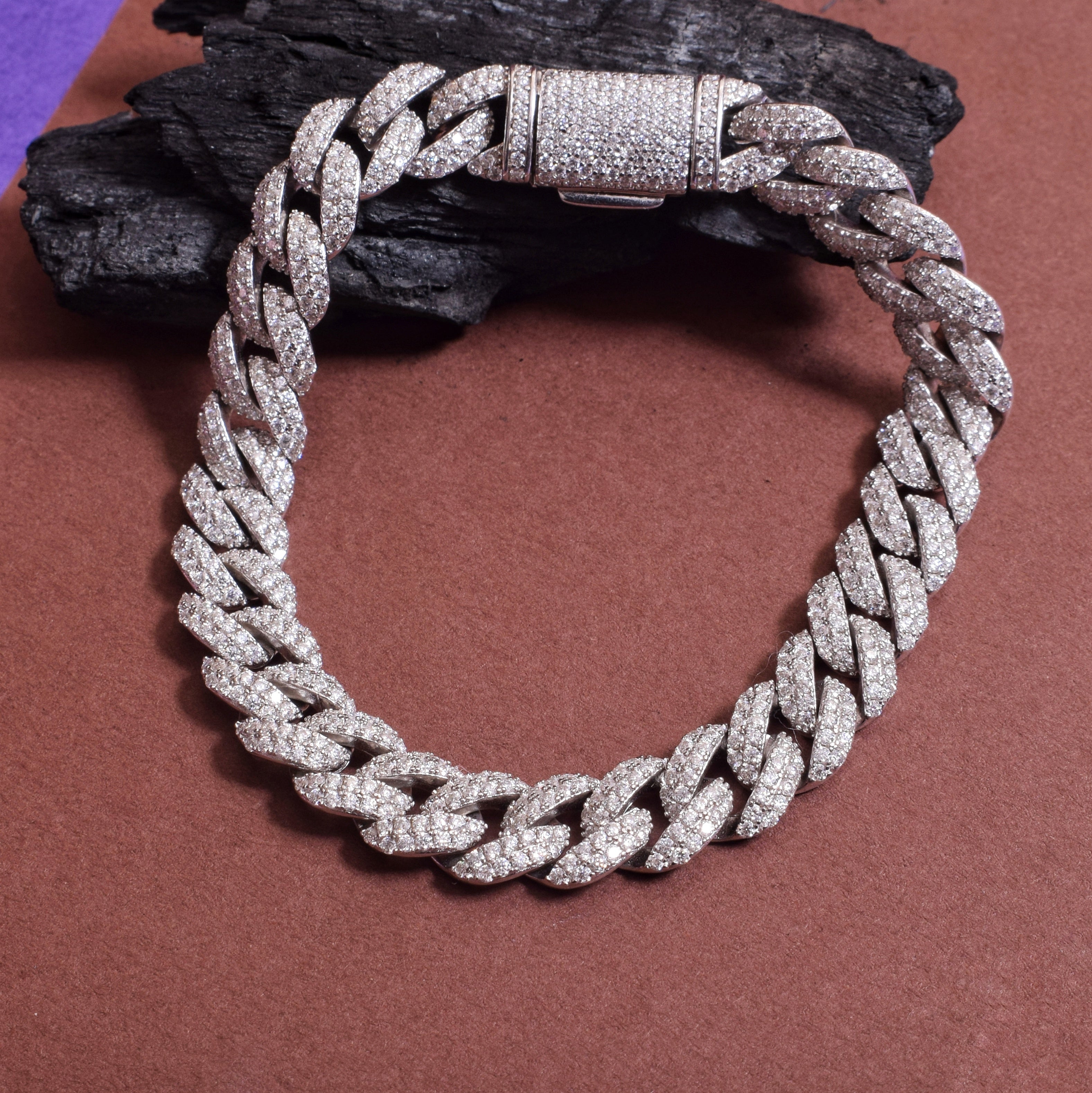 Moissanite Cuban Bracelet in Sterling Silver for him