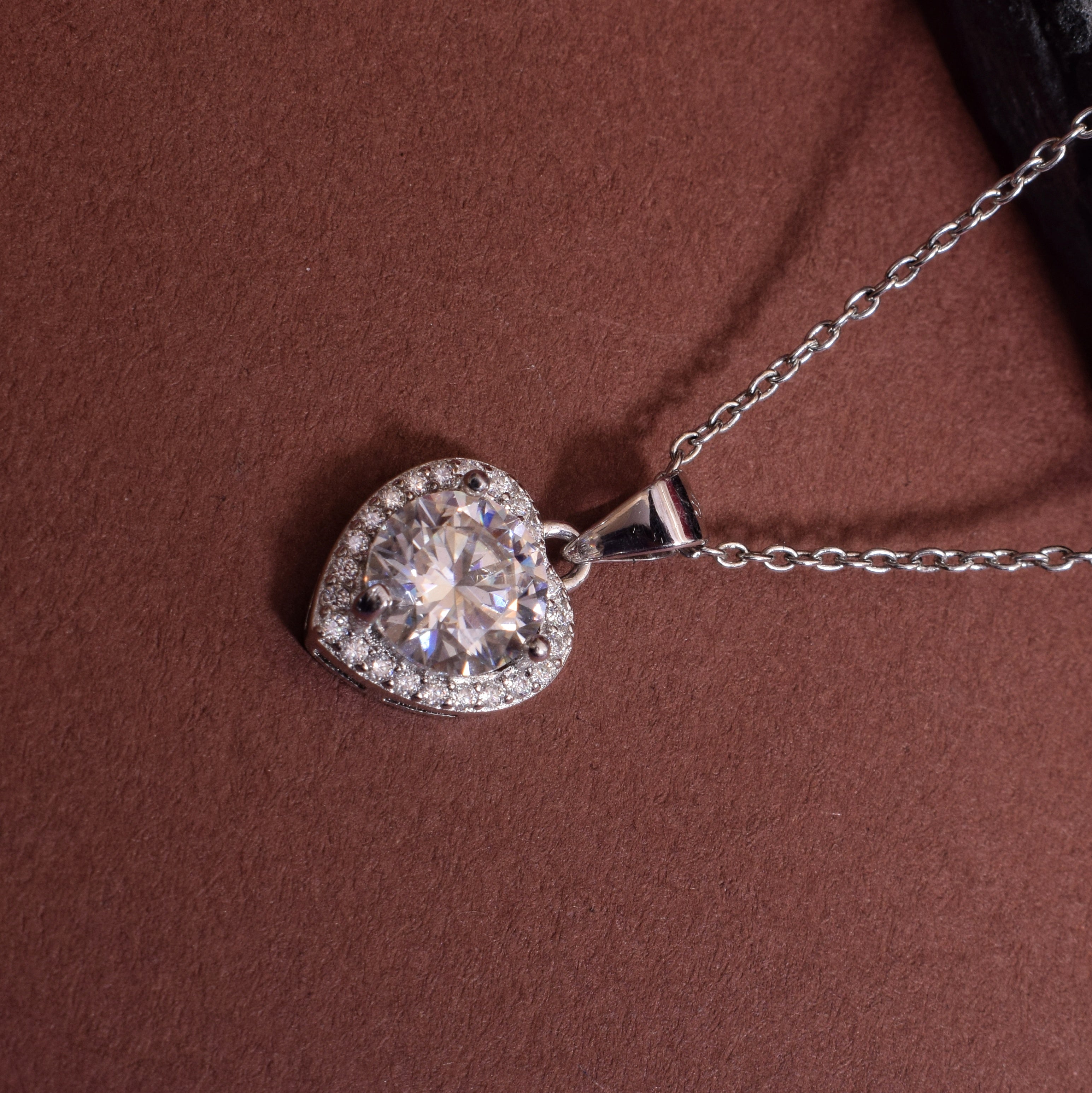 Silver Solitaire Heart Pendant with Moissanite