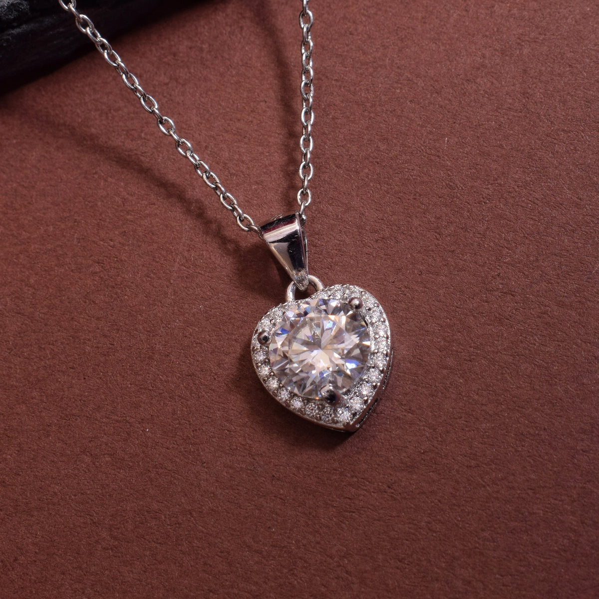 Silver Solitaire Heart Pendant with Moissanite