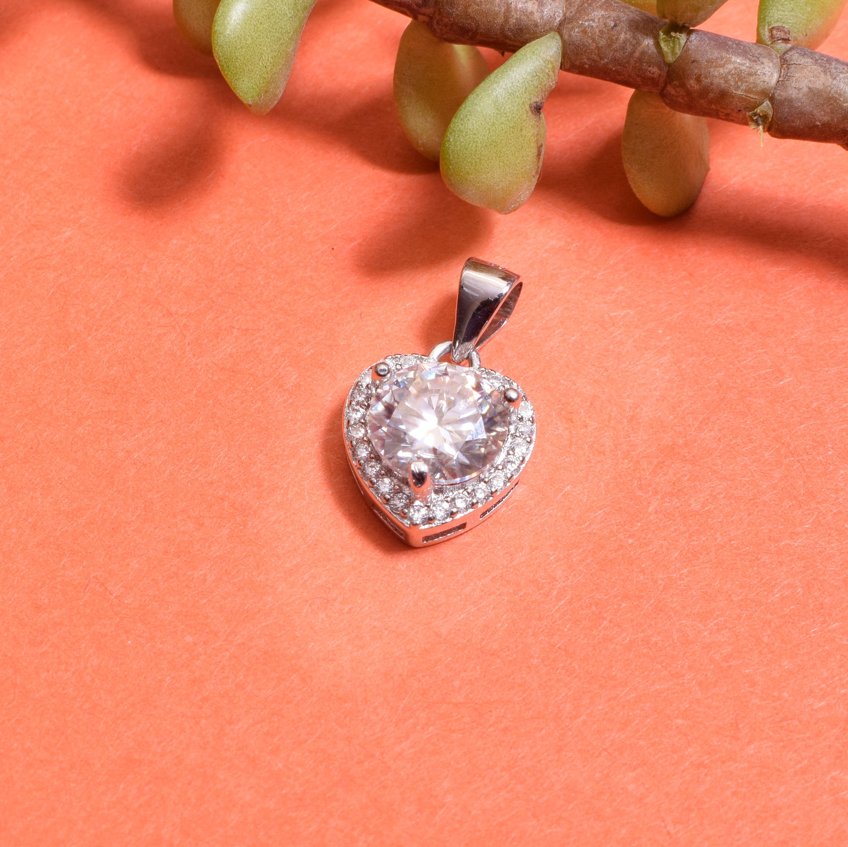 Silver Solitaire Heart Pendant with Moissanite