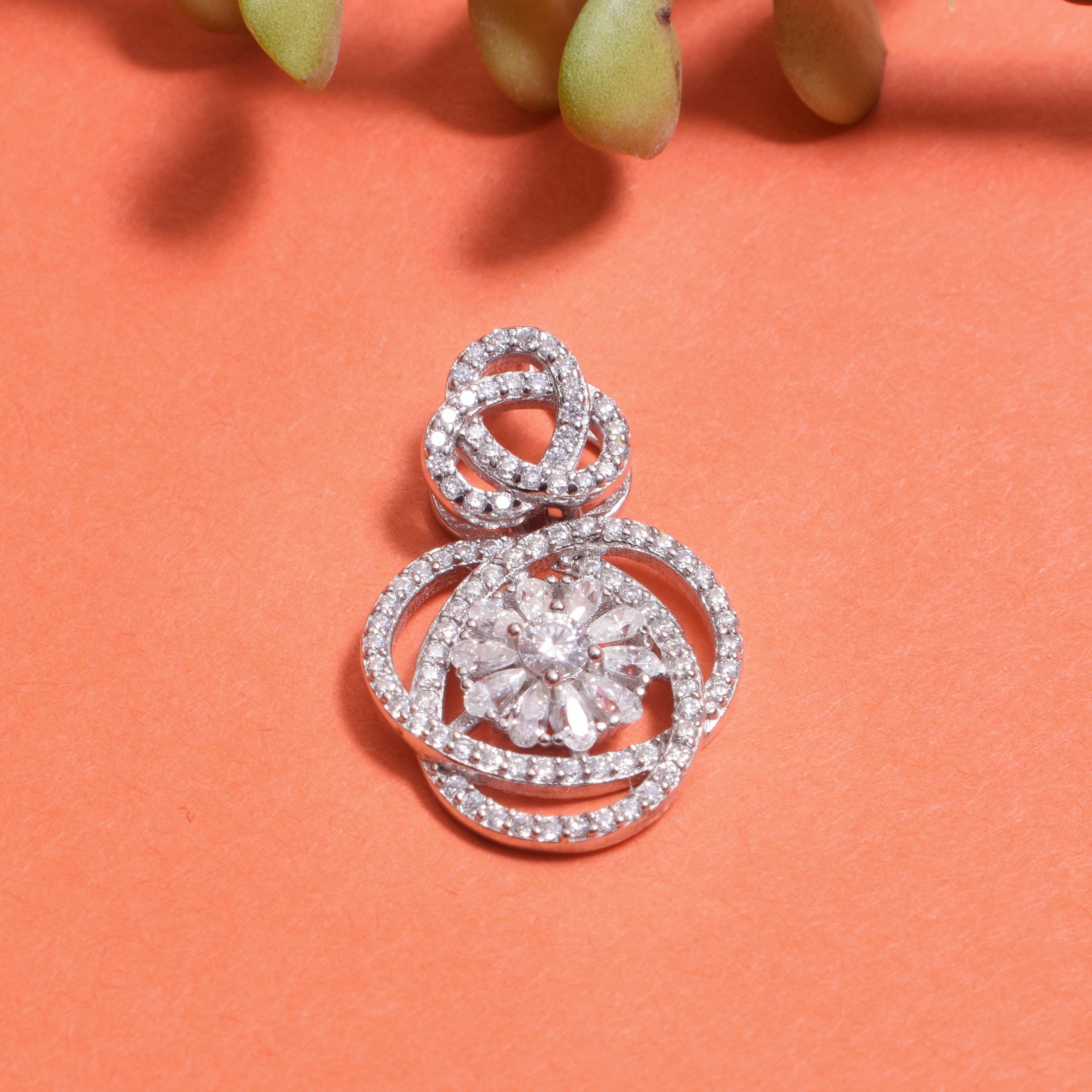 Infinity Love Knot Silver Pendant in Silver with Moissanite