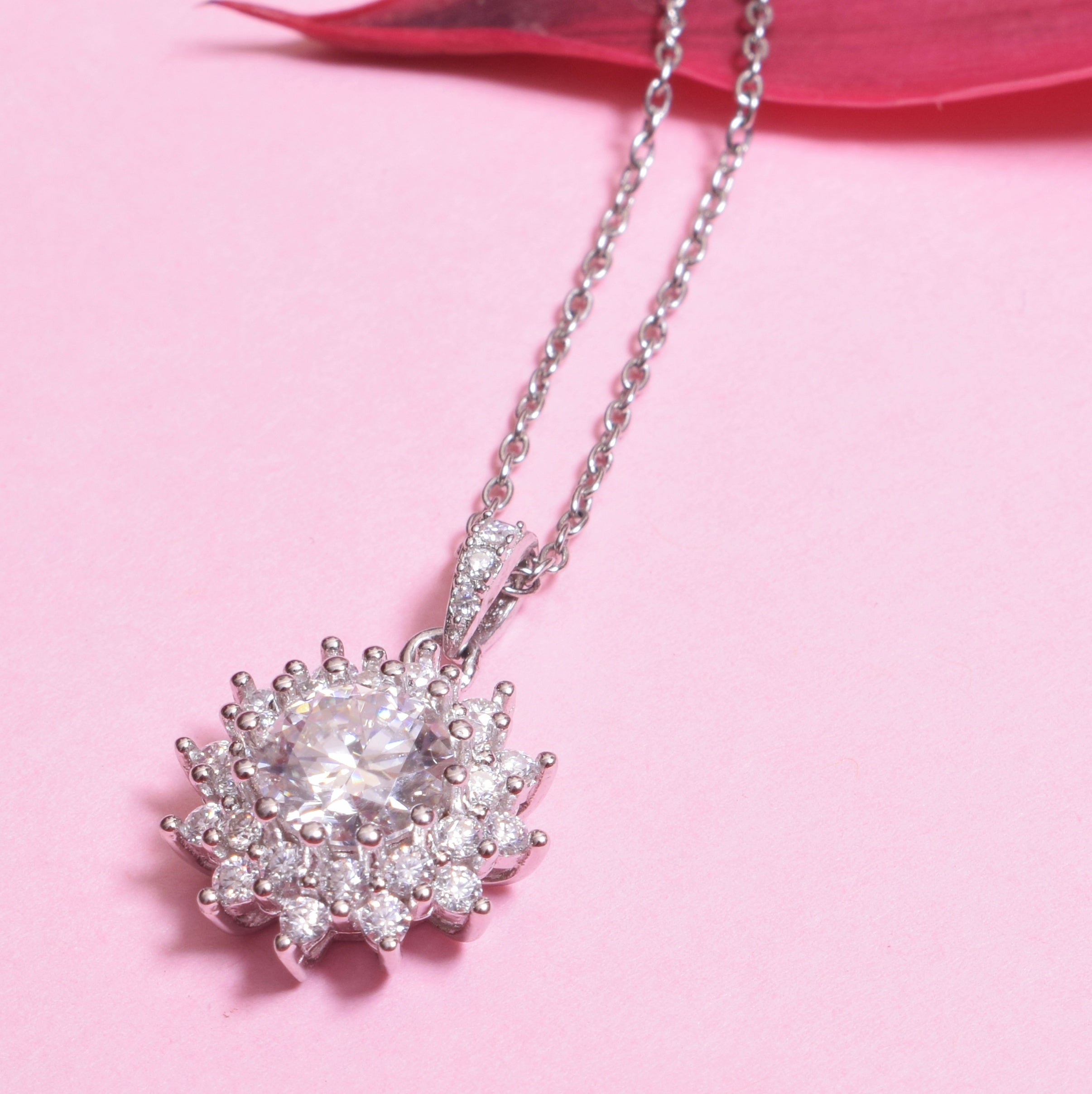 Sterling Silver Celestial Floral Pendant with Moissanite