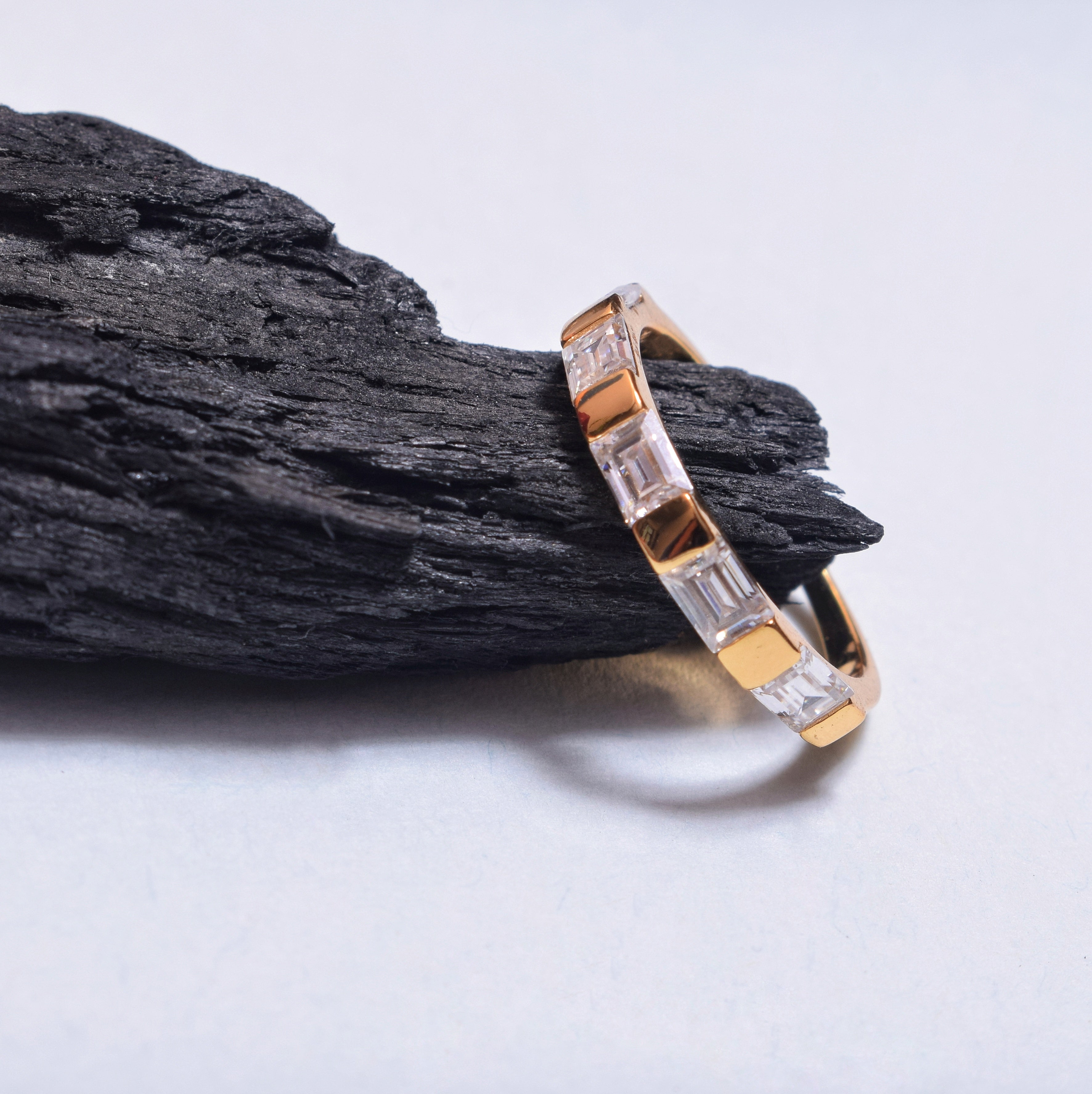 Moissanite Baguette cut 4 Stone Ring in Sterling Silver