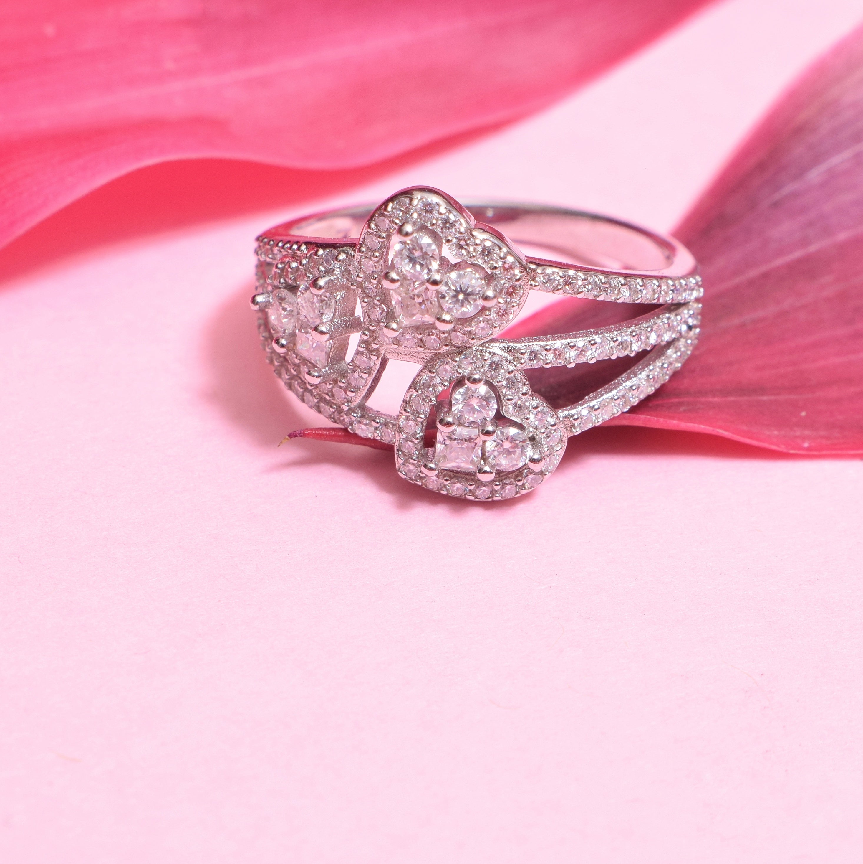 3 Stone Moissanite Heart Ring in Sterling Silver