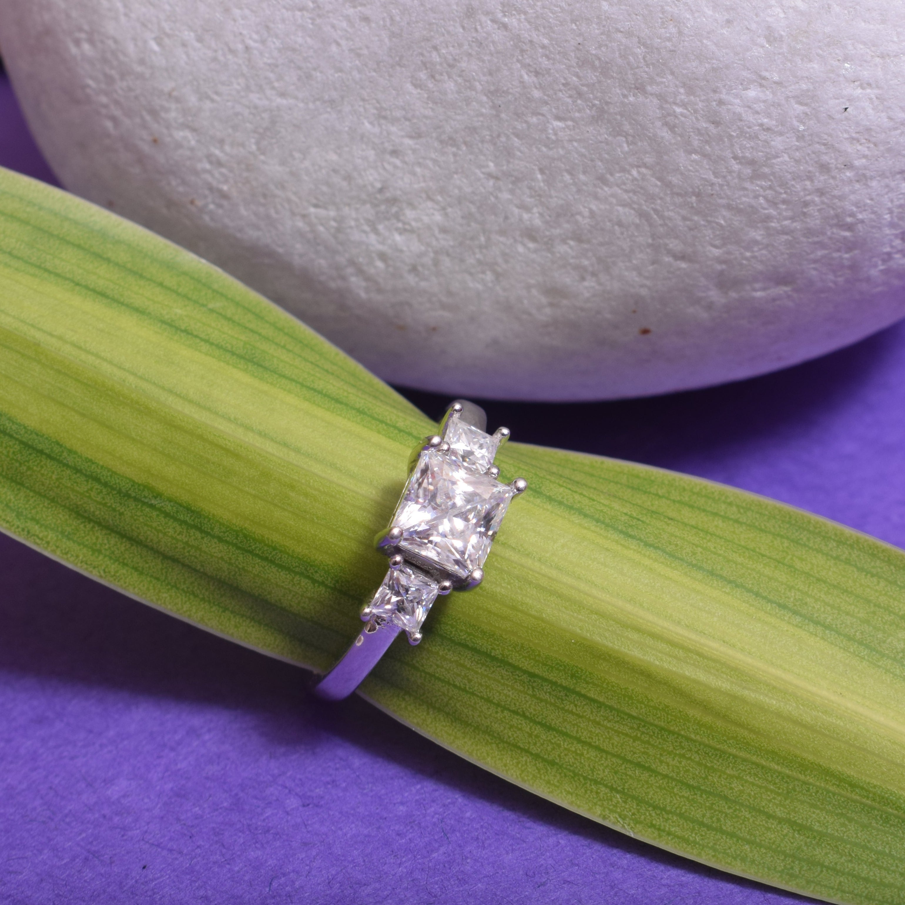 3 stone Princess cut Engagement Ring in Moissanite and Sterling Silver