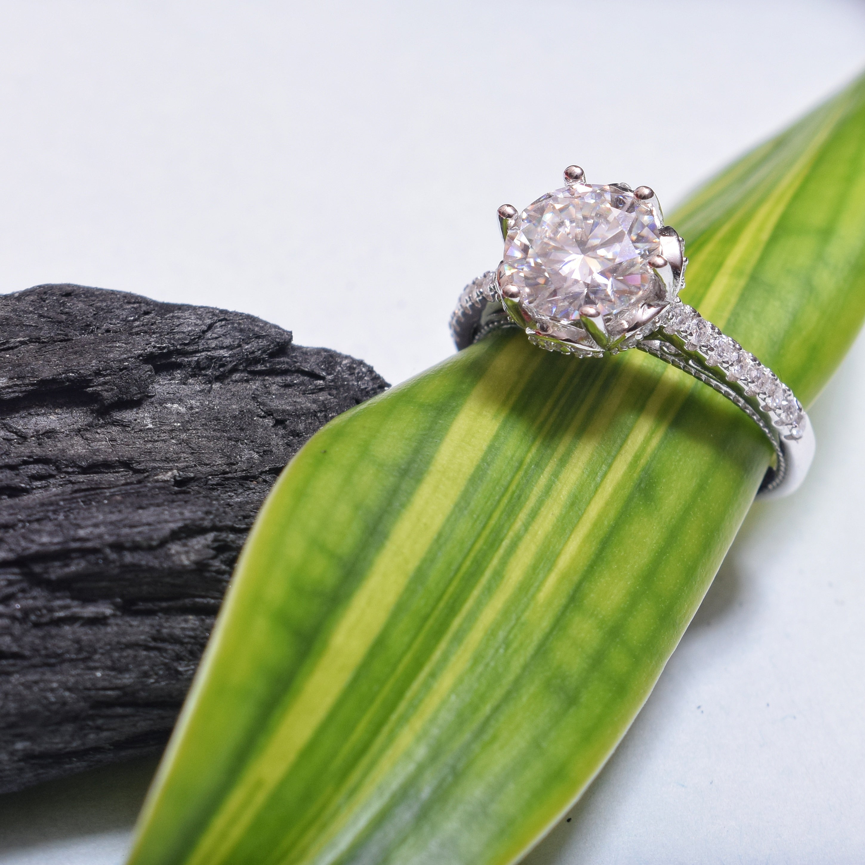 Round Solitaire Enagement Ring in Sterling Silver with Moissanite