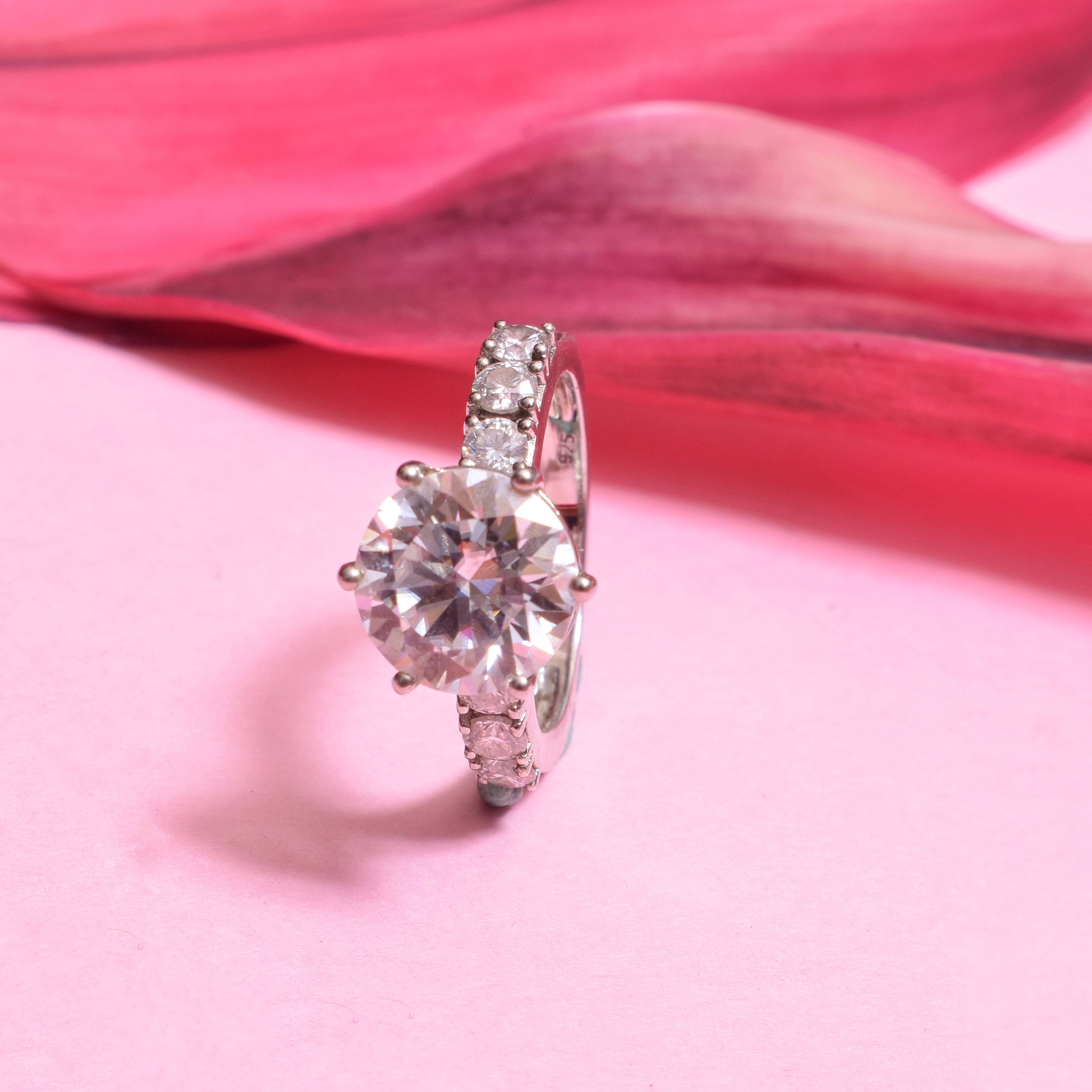 Alia Bhat inspired Engagement Ring in Sterling Silver with Moissanite