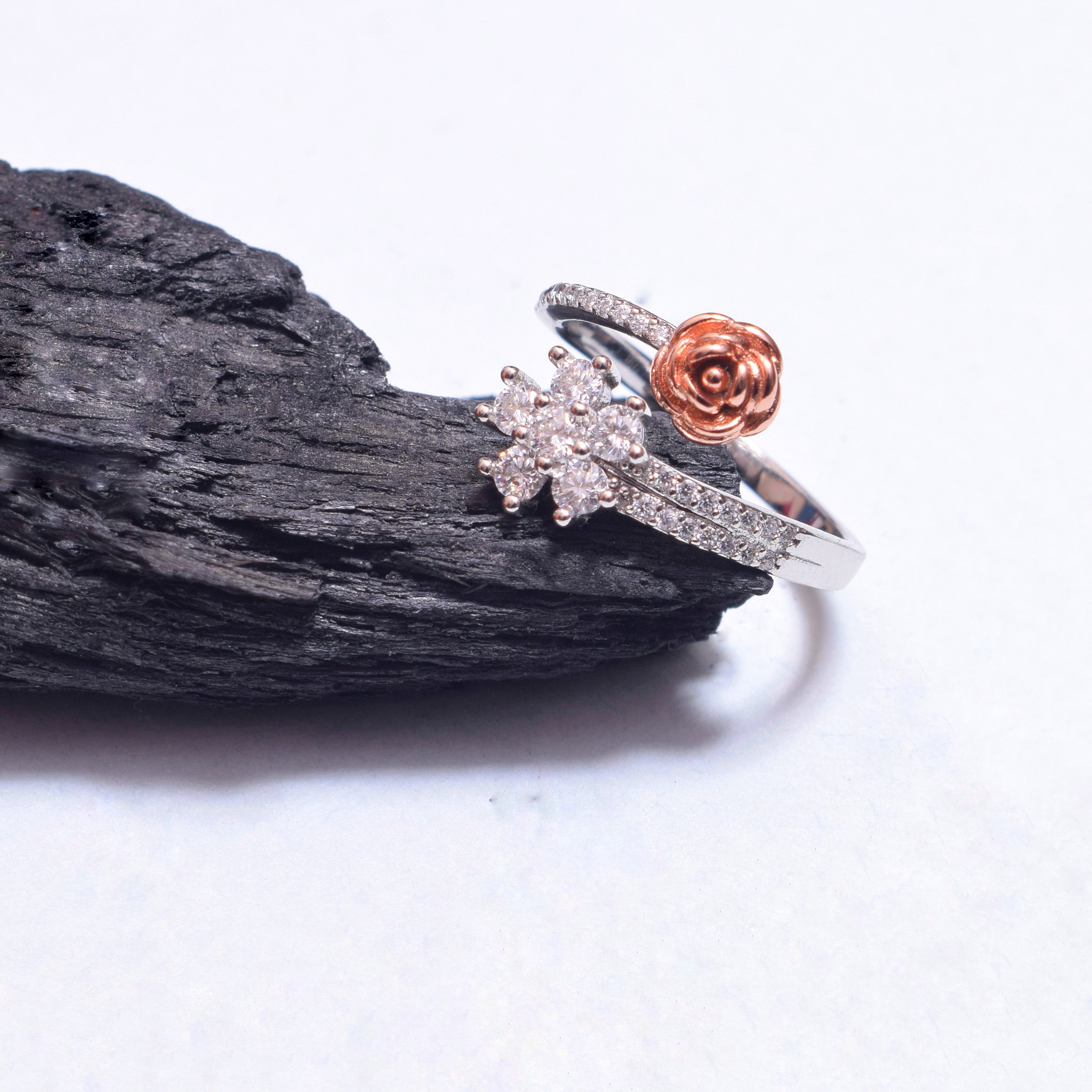 Rose Gold color Rose Ring in Sterling silver with Moissanite