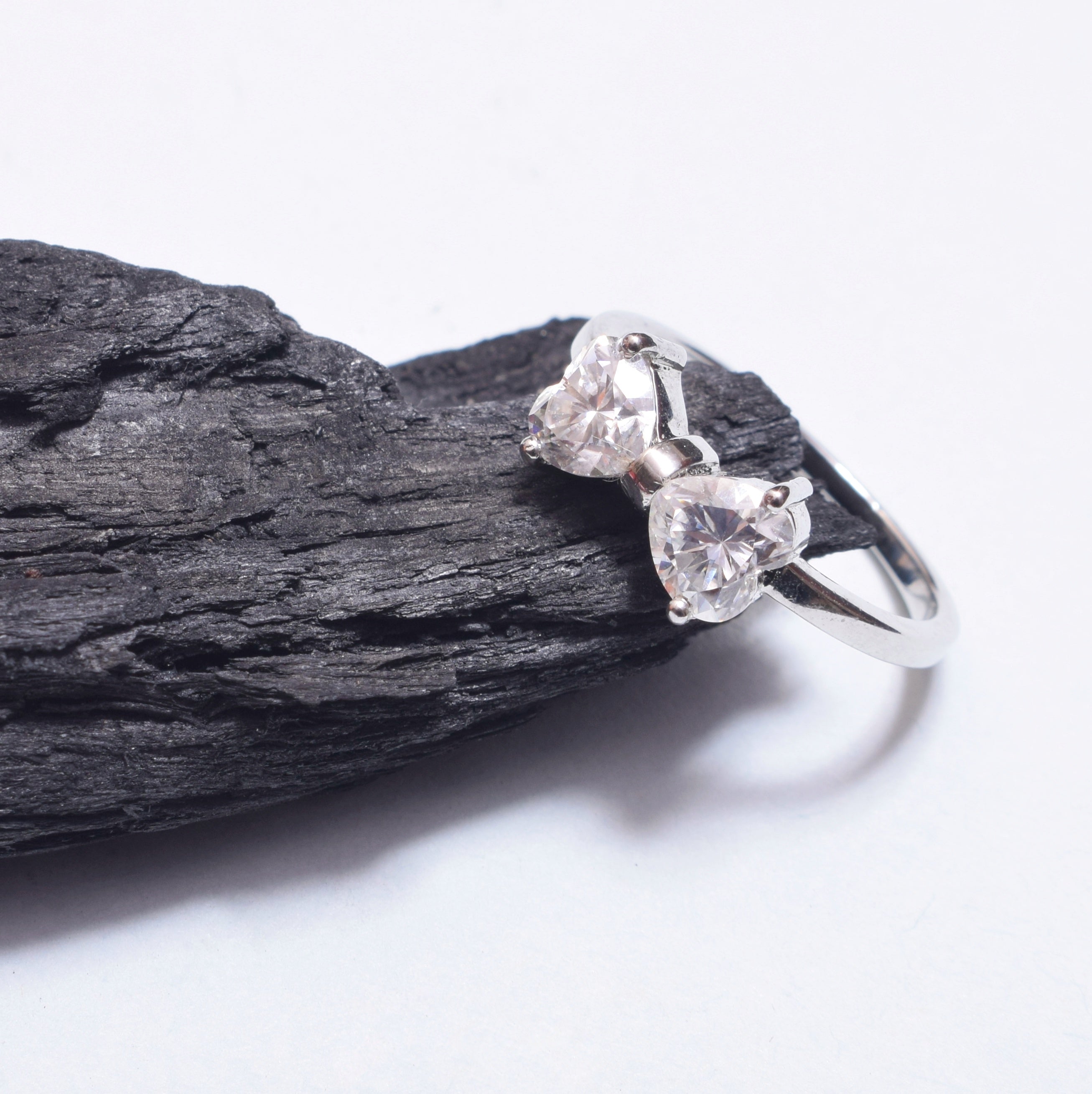 Two Stone Bow Ring, Two Heart Shape Moissanite Bow Style Ring, Bow Tie Moissanite Ring