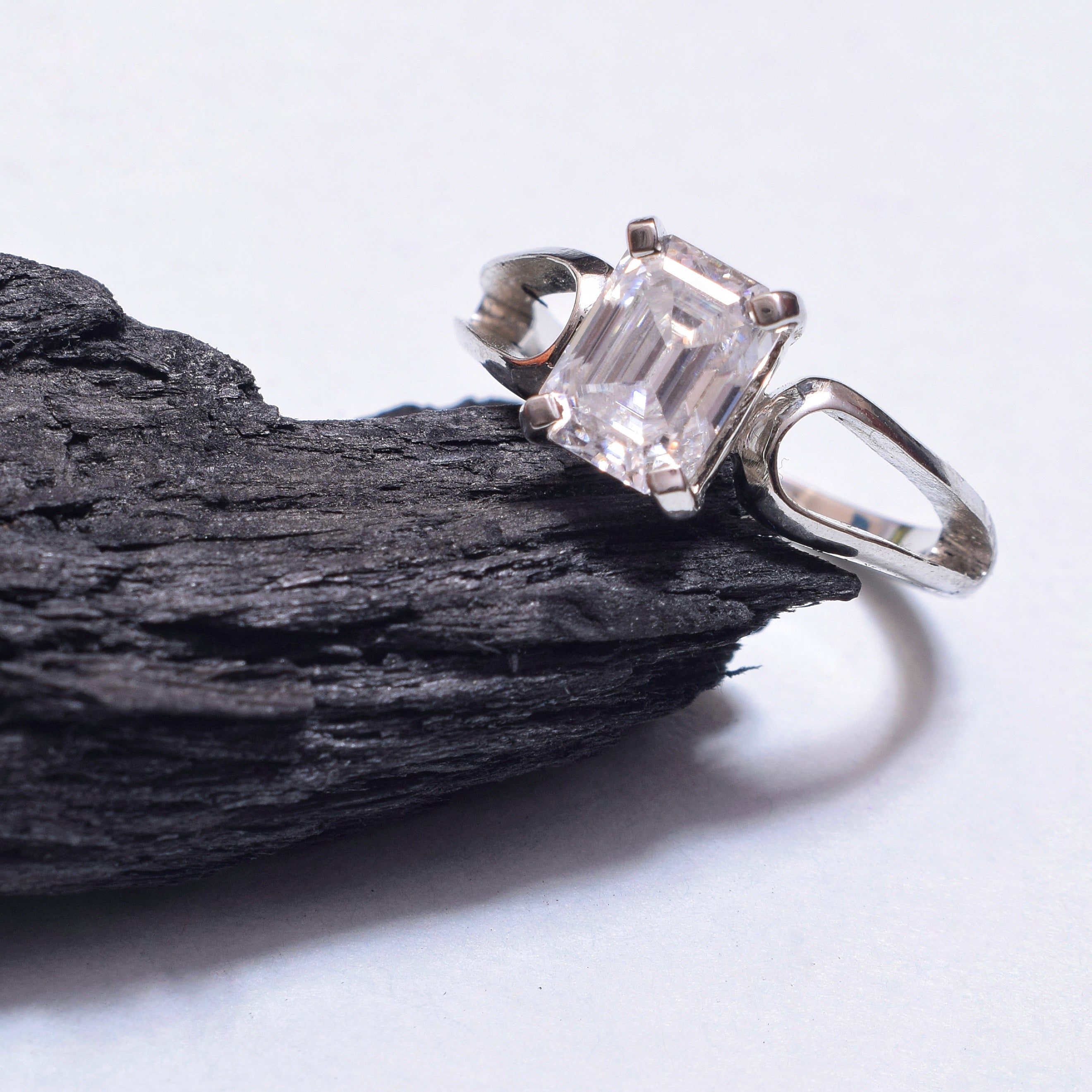 Emerald cut Ring for men in Sterling Silver with Moissanite