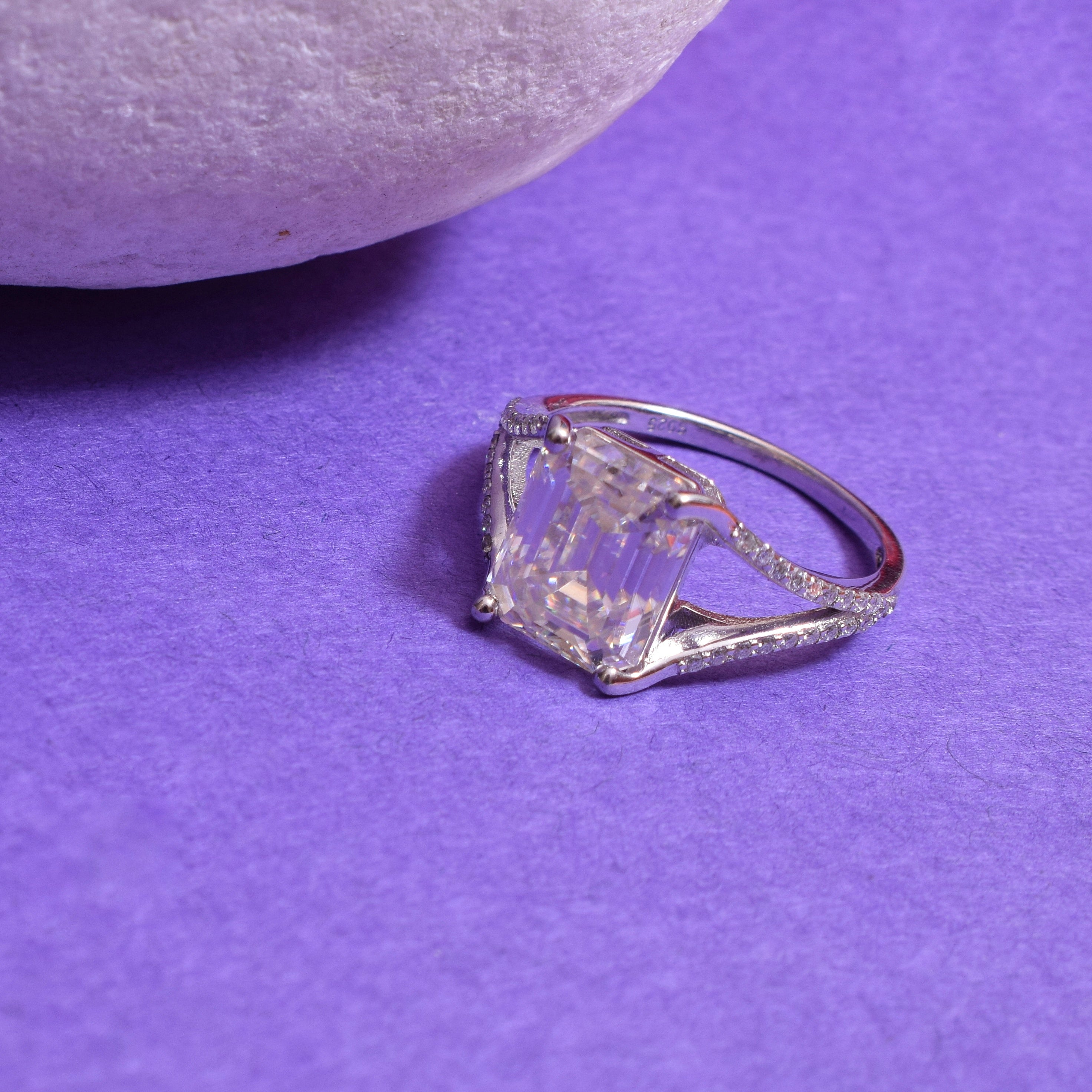 Emerald Cut Split Shank Ring