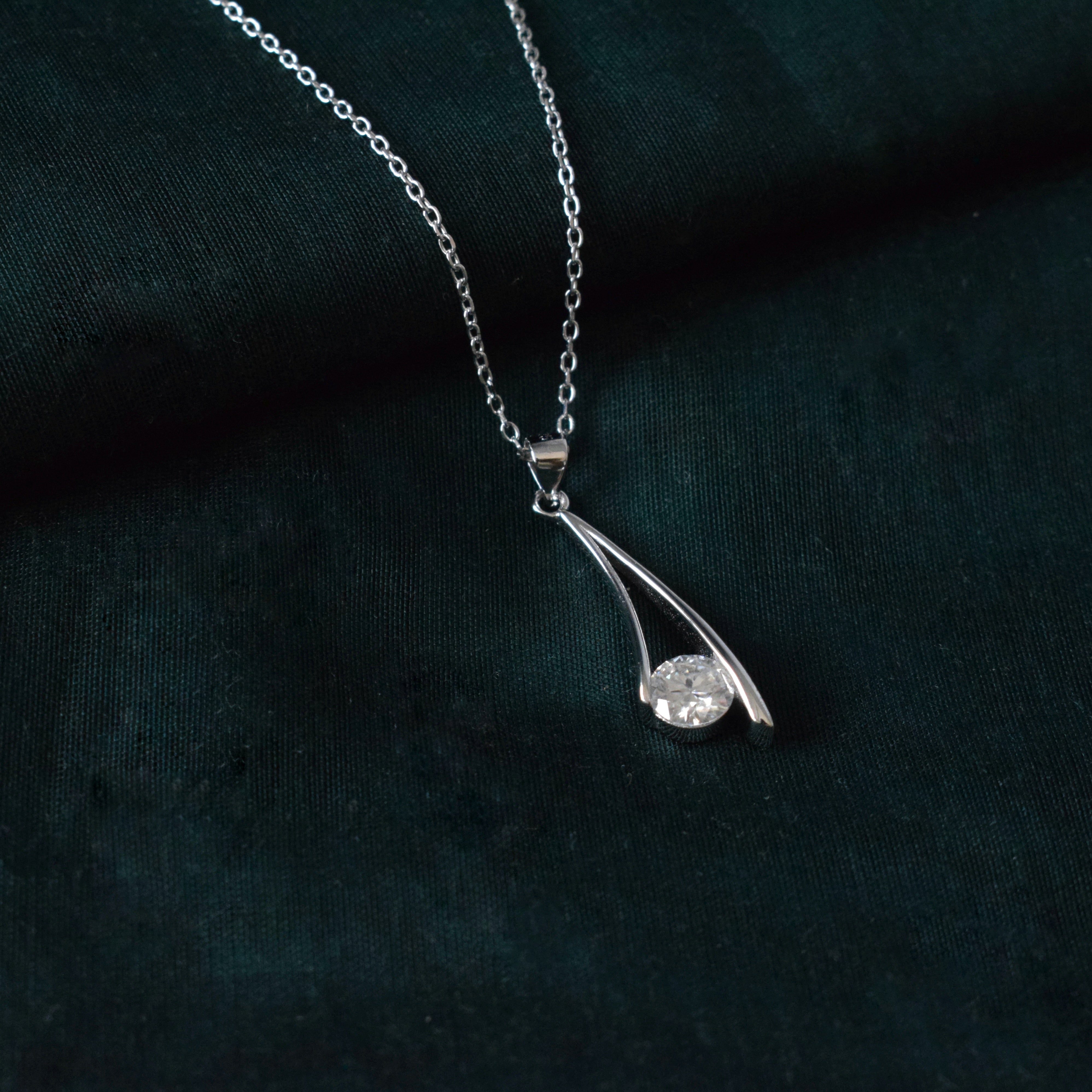 Silver Drop Moissanite Pendant in Sterling Silver