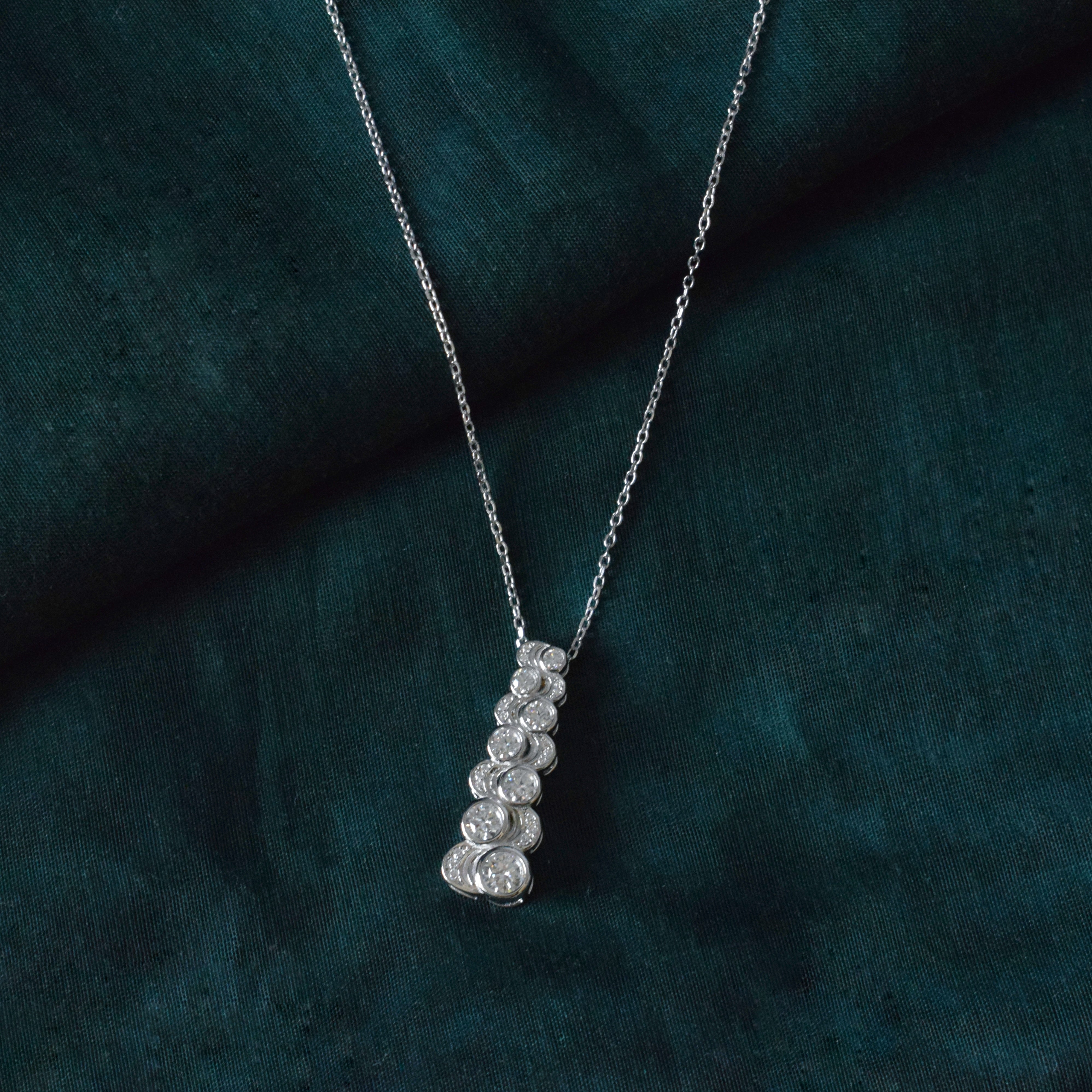 Round Cut Moissanite Pave Set Pendant in Silver