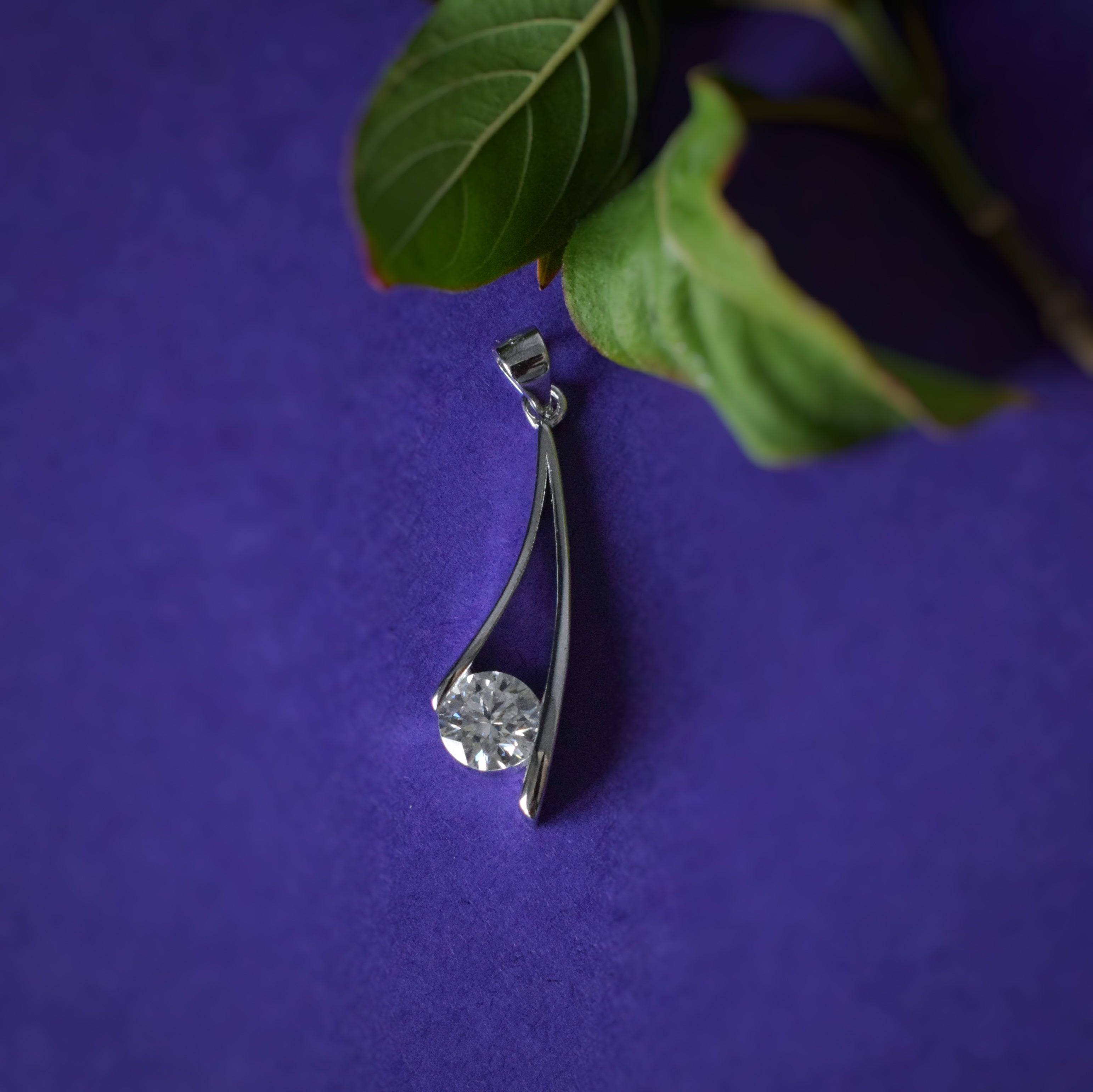 Silver Drop Moissanite Pendant in Sterling Silver