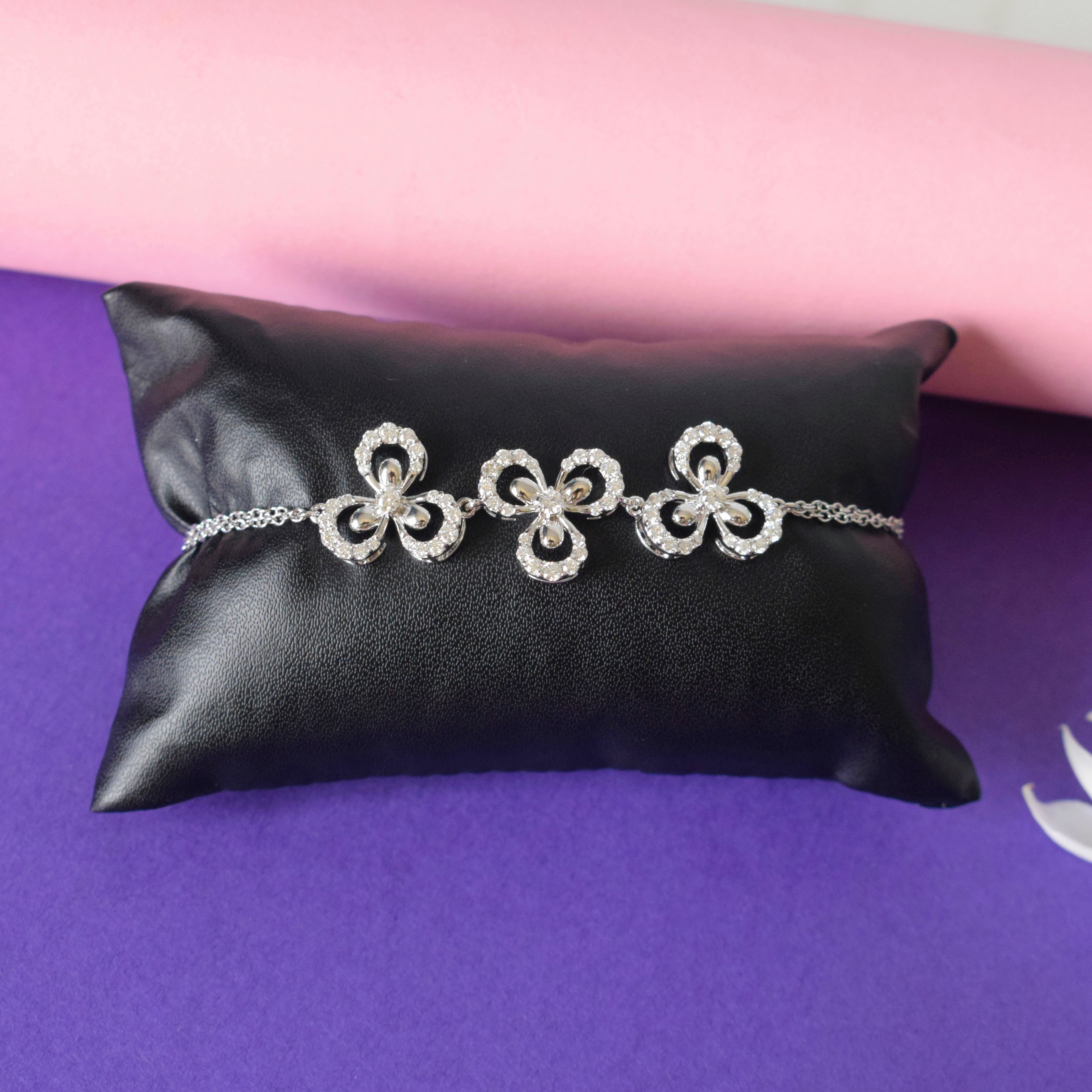 Flower Moissanite Bracelet with Moissanite and Sterling Silver