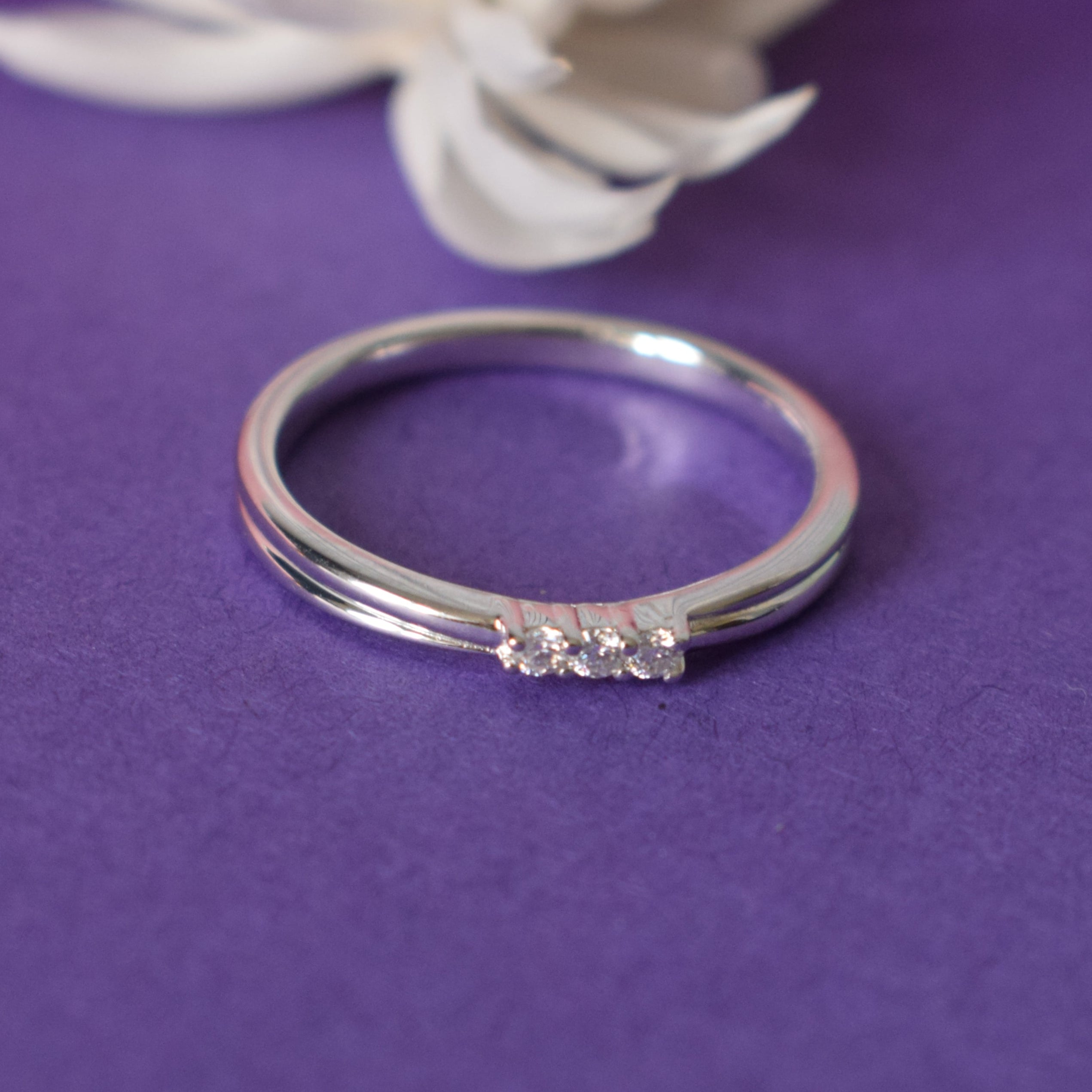 Minimal 3 stone Moissanite Ring in Sterling Silver