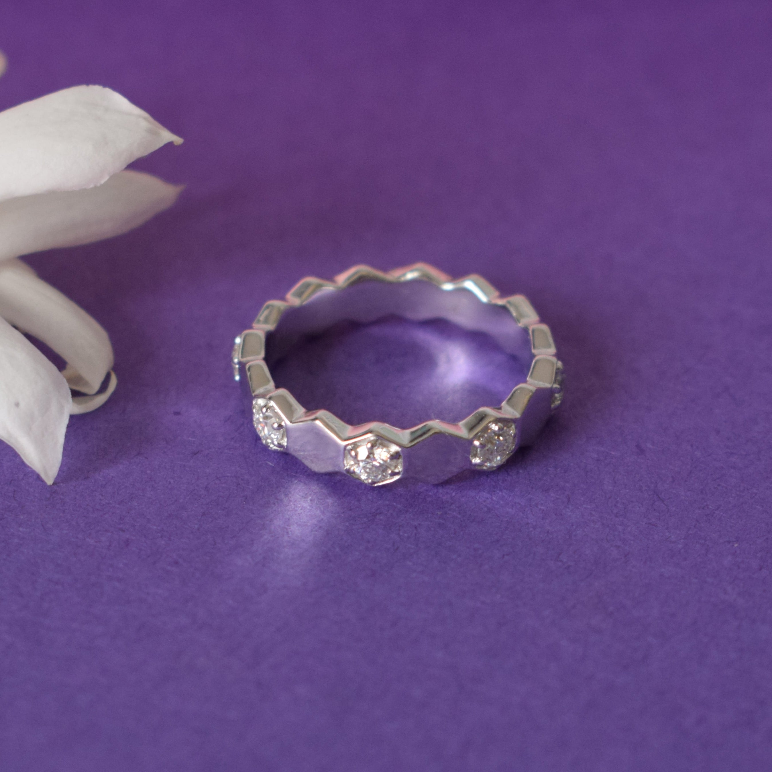Pure Glow ring Band in Sterling Silver with Moissanite