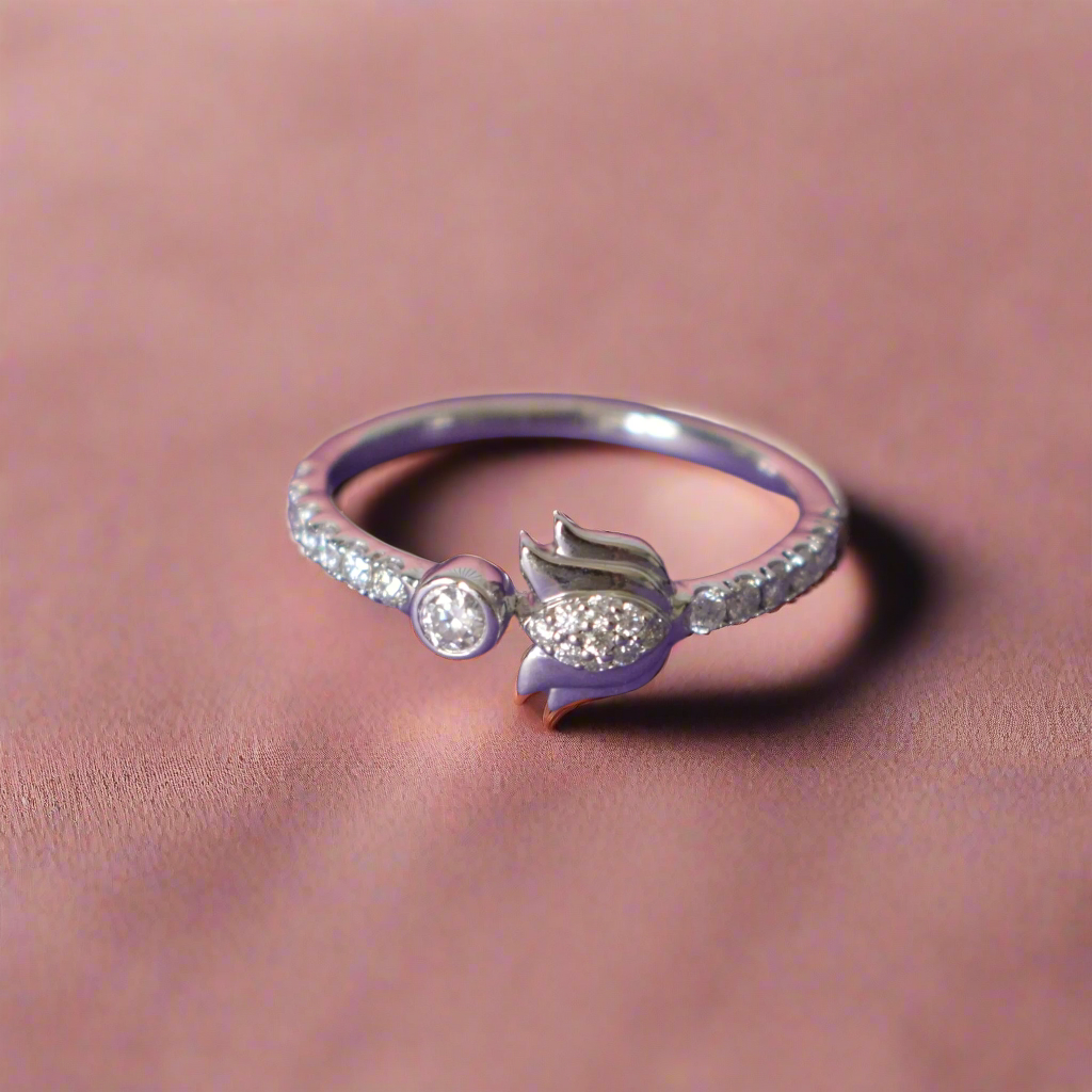 Sterling silver Lotus ring with Moissanite Diamond