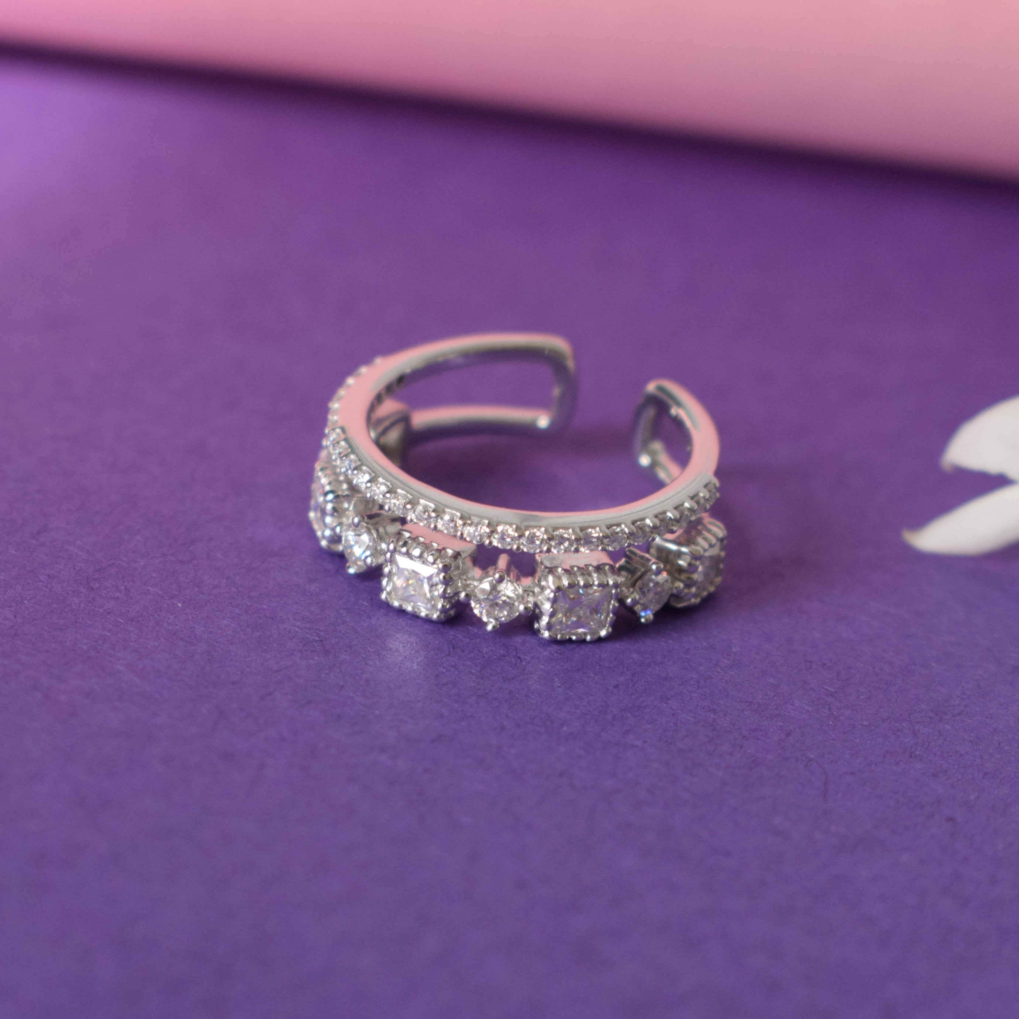 Aura ring Band in Sterling SIlver with Moissanite