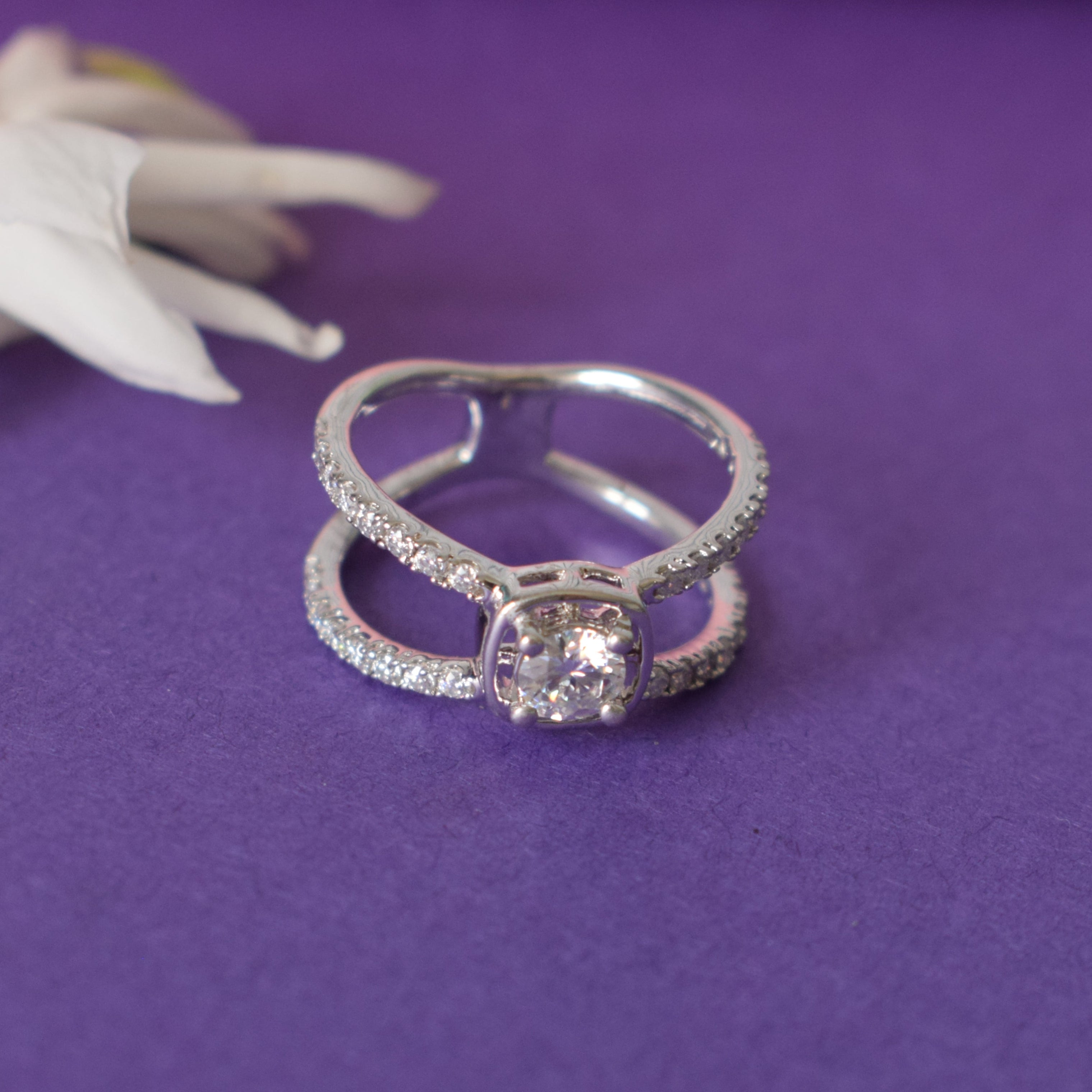 Halo split shank Moissanite Ring in Sterling Silver