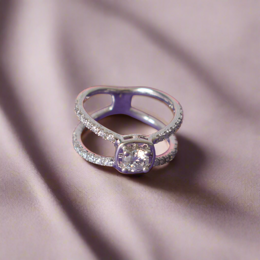 Halo split shank Moissanite Ring in Sterling Silver