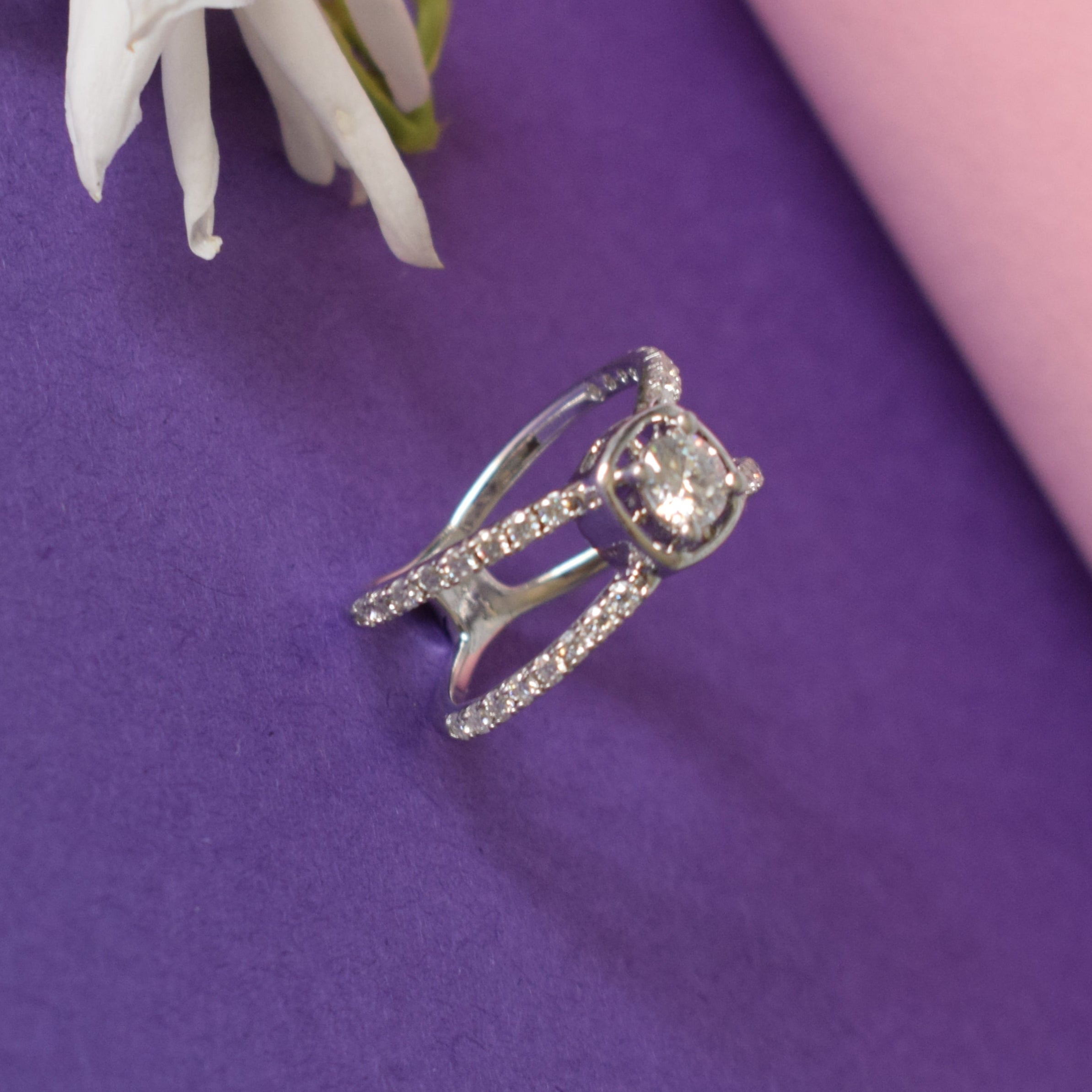 Halo split shank Moissanite Ring in Sterling Silver