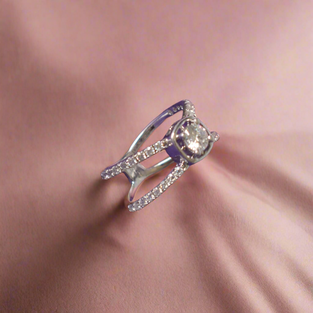 Halo split shank Moissanite Ring in Sterling Silver