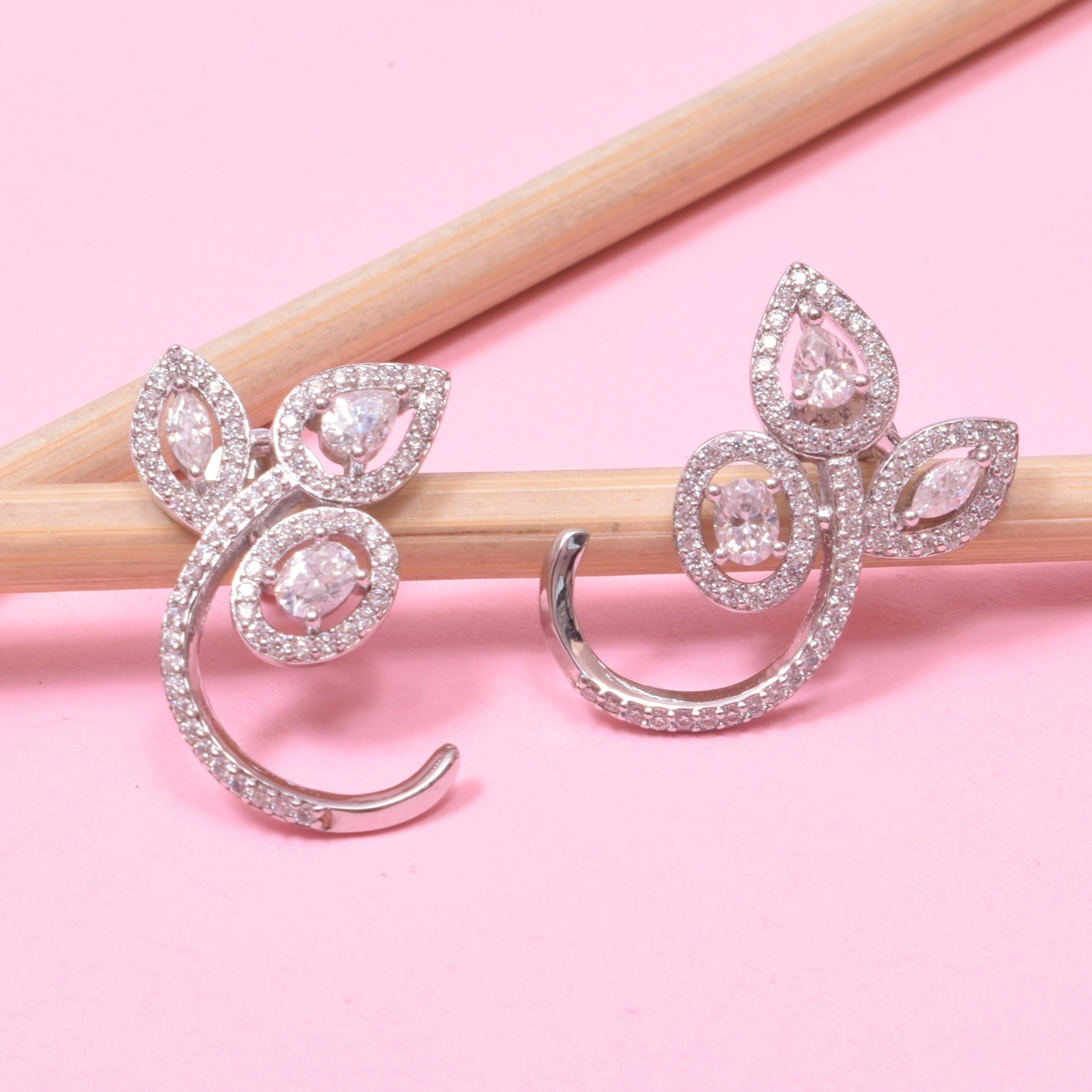 Flower Leaf-Shape Sterling Silver Moissanite Earrings