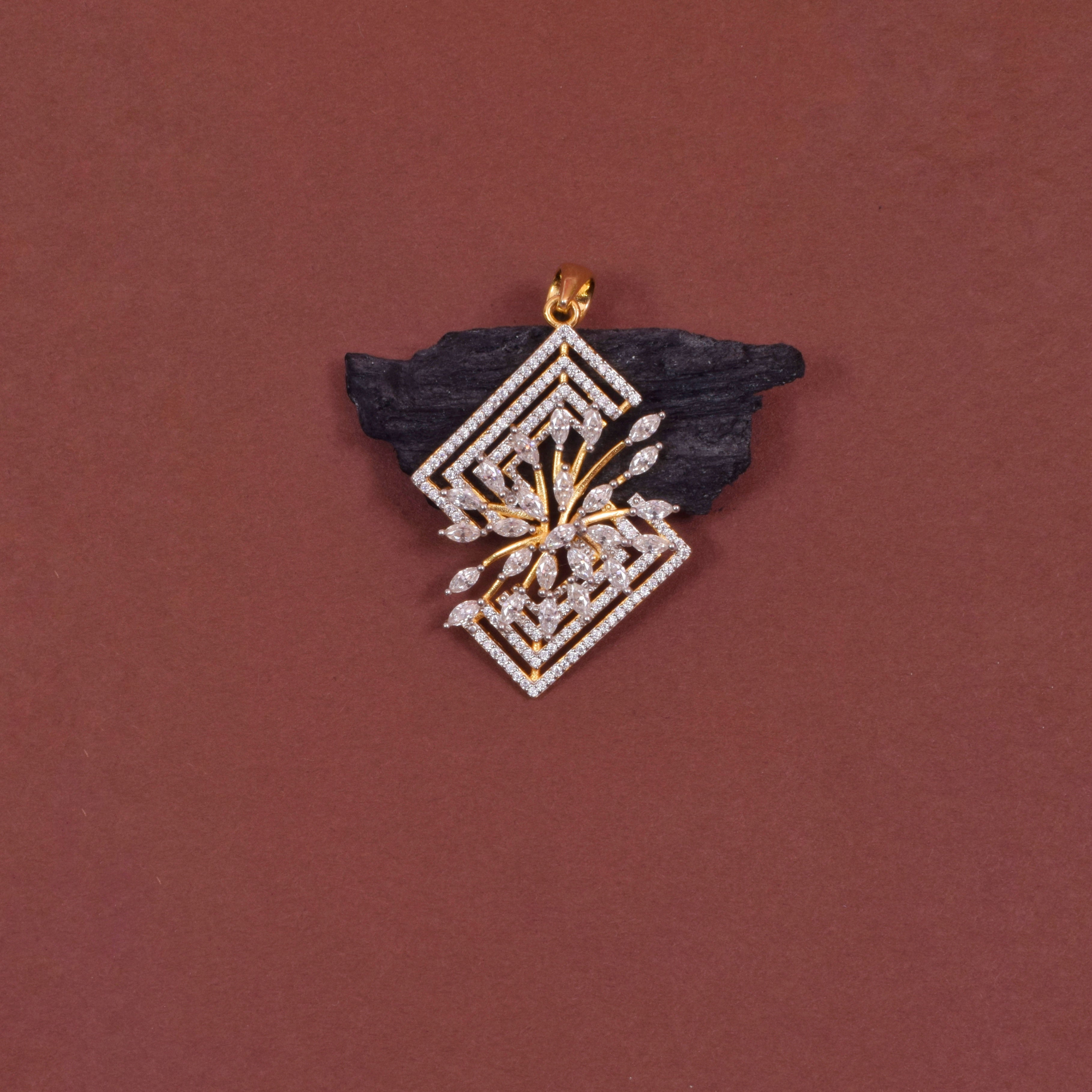 Affordable Moissanite Pendant Set in Silver WITH Gold Rhodium for Party & Bridal Wear