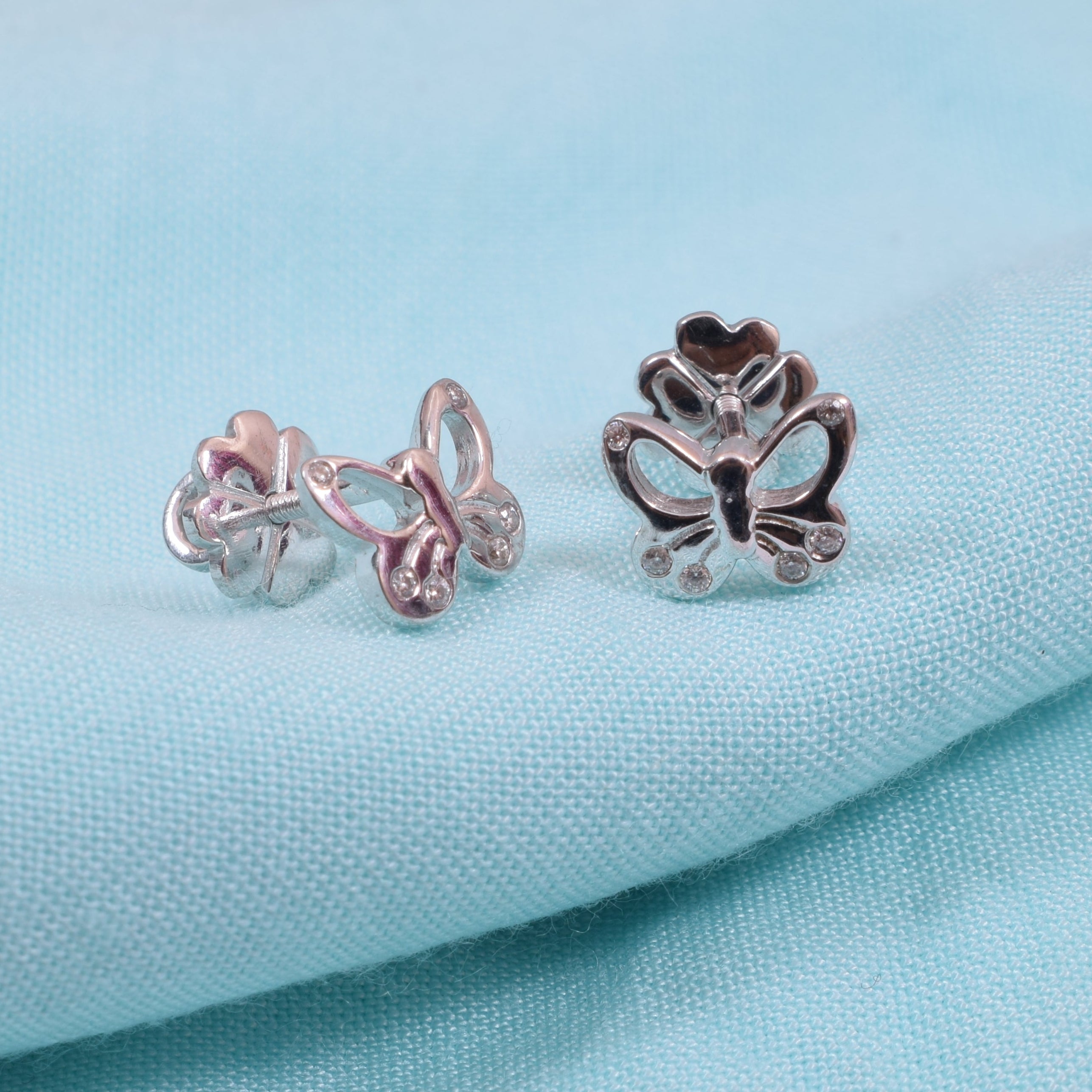 Mini Butter Studs For Kids in Sterling Silver with Moissanite