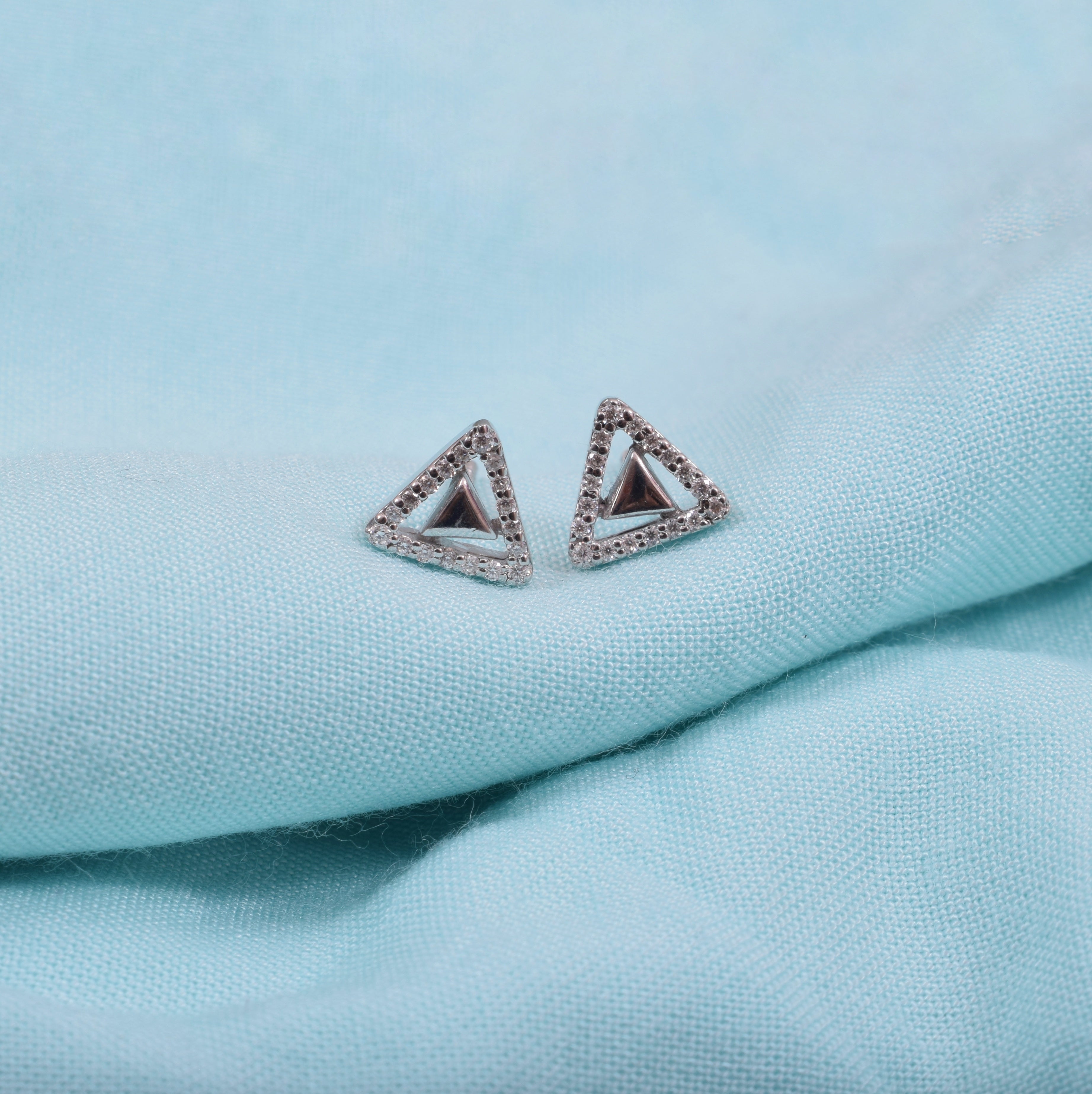 Elara Triangle Studs in Sterling SIlver with Moissanite