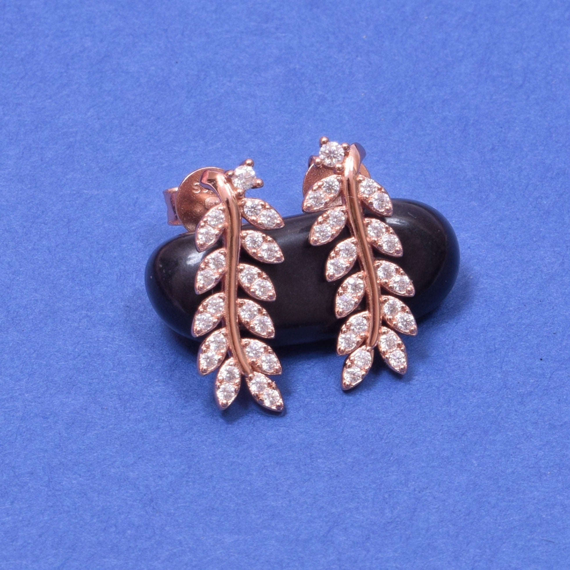 Leaf Earring in Rose-Gold with moissanite and Sterling Silver